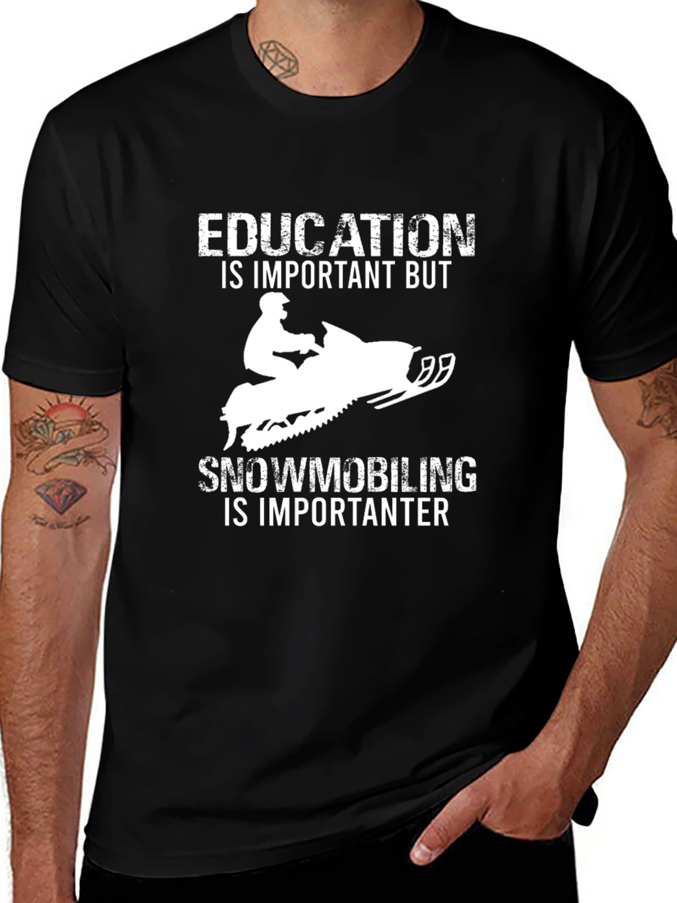 Variant 18 of Funny Snowmobiling T-Shirt - Education is Important But