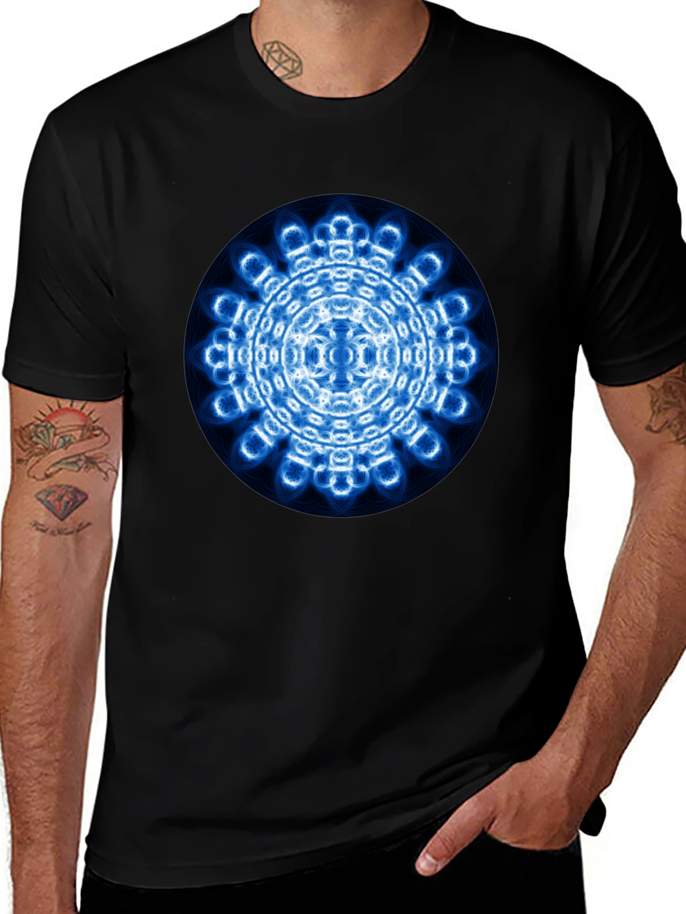 Men's Black T-Shirt with Blue Circular Design