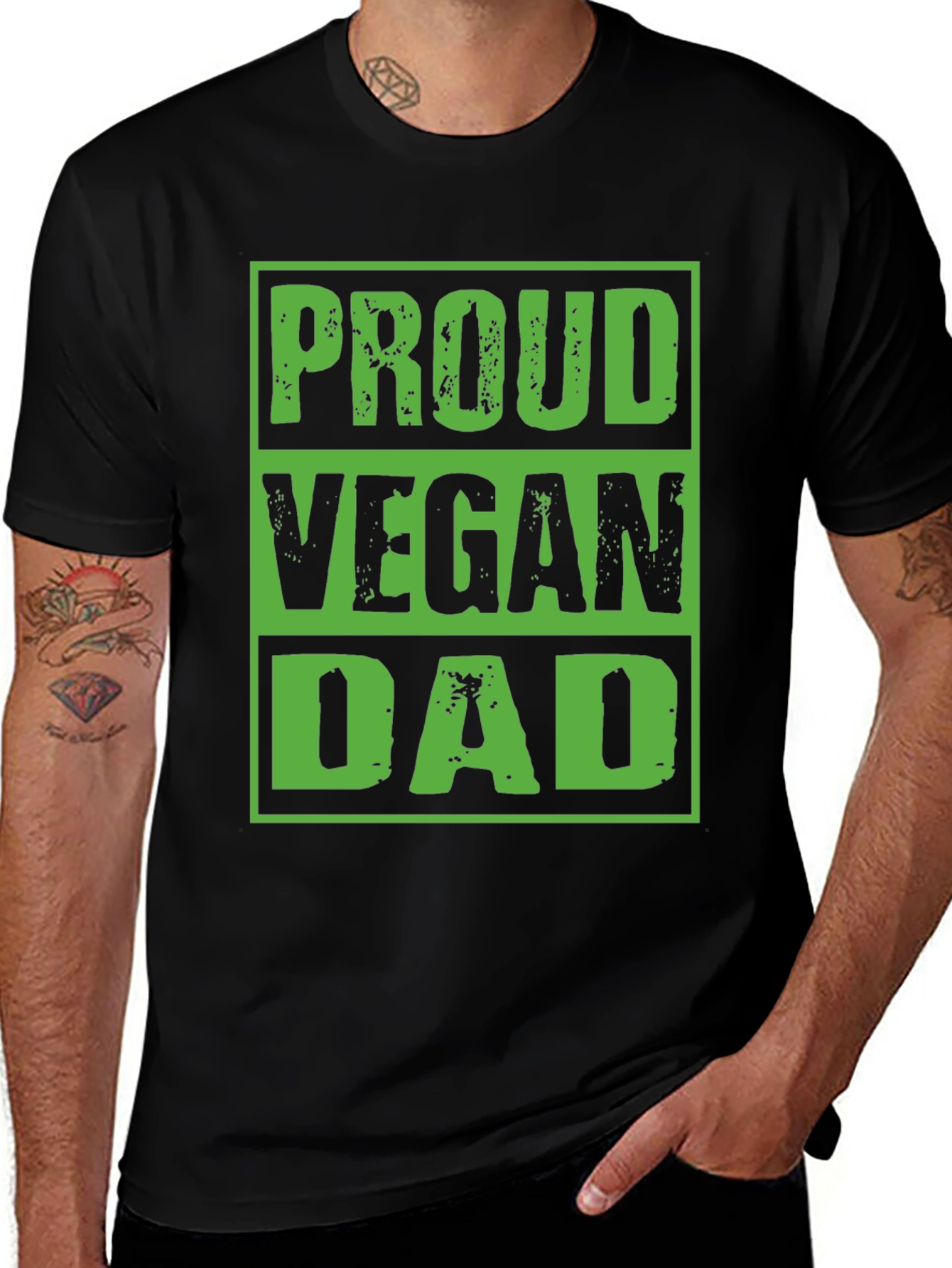 Variant 7 of Proud Vegan Dad T-Shirt - Black Crew Neck Tee