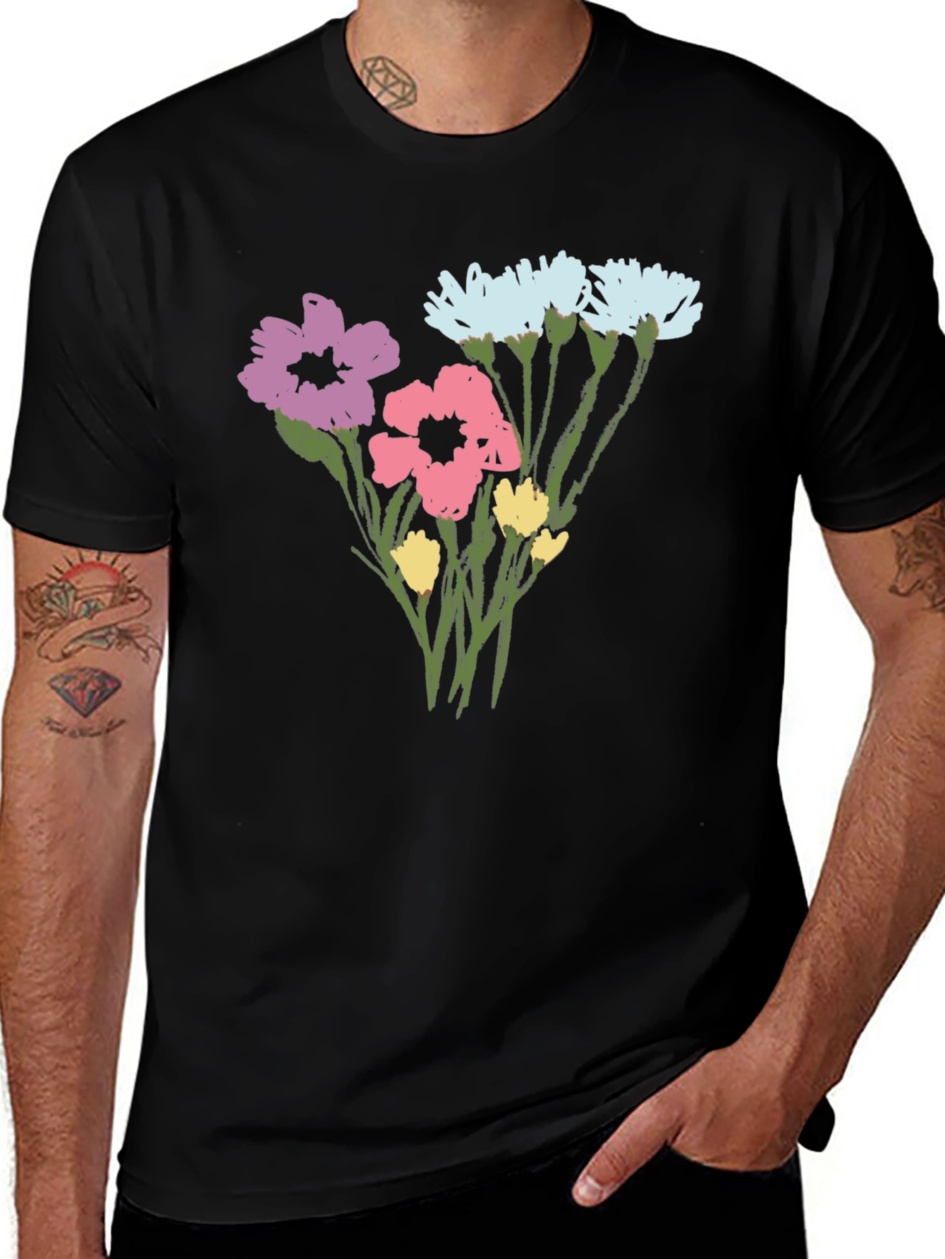 Variant 6 of Floral Print Black T-Shirt
