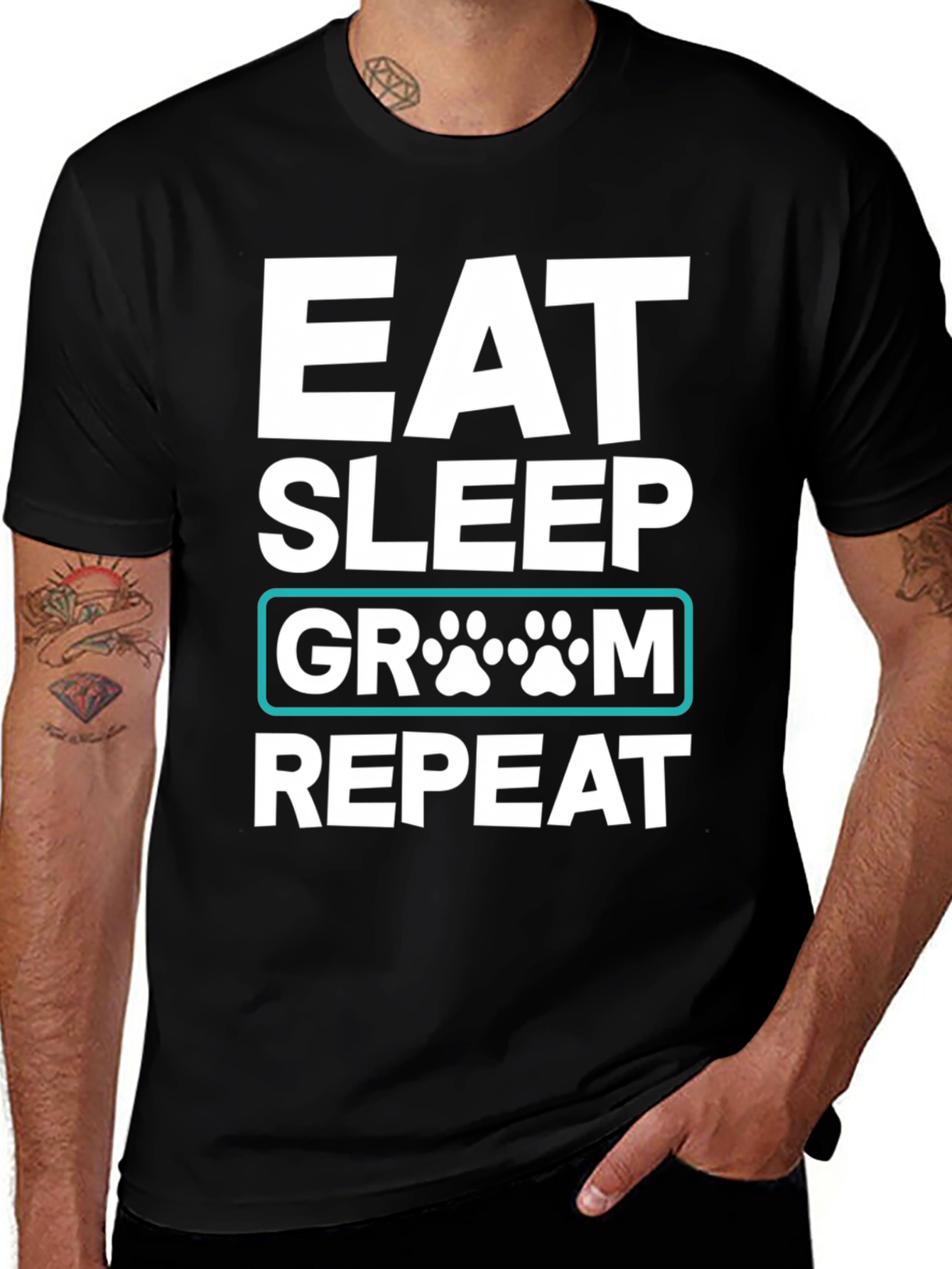 Variant 28 of Eat Sleep Groom Repeat Dog Paw T-Shirt