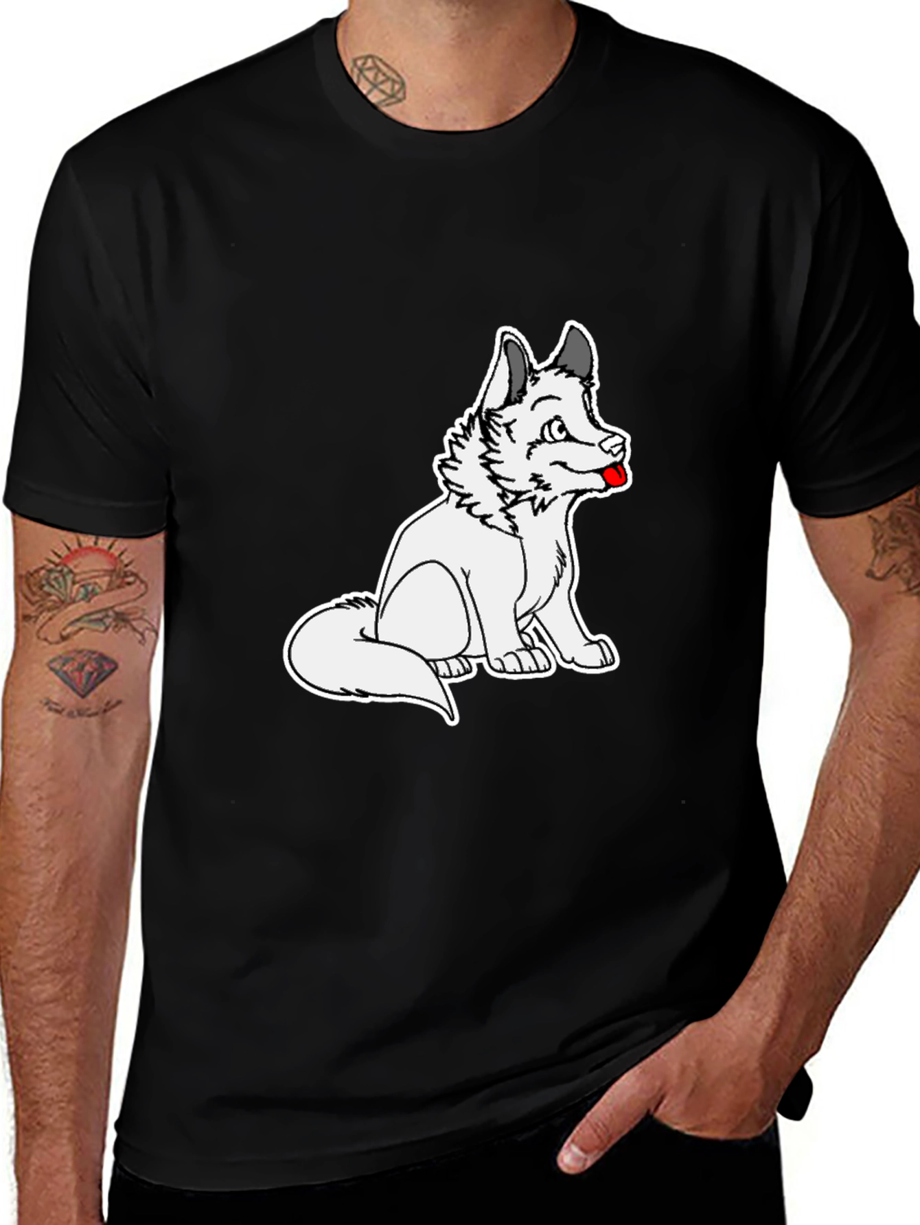 Black T-Shirt with Cartoon Dog Graphic