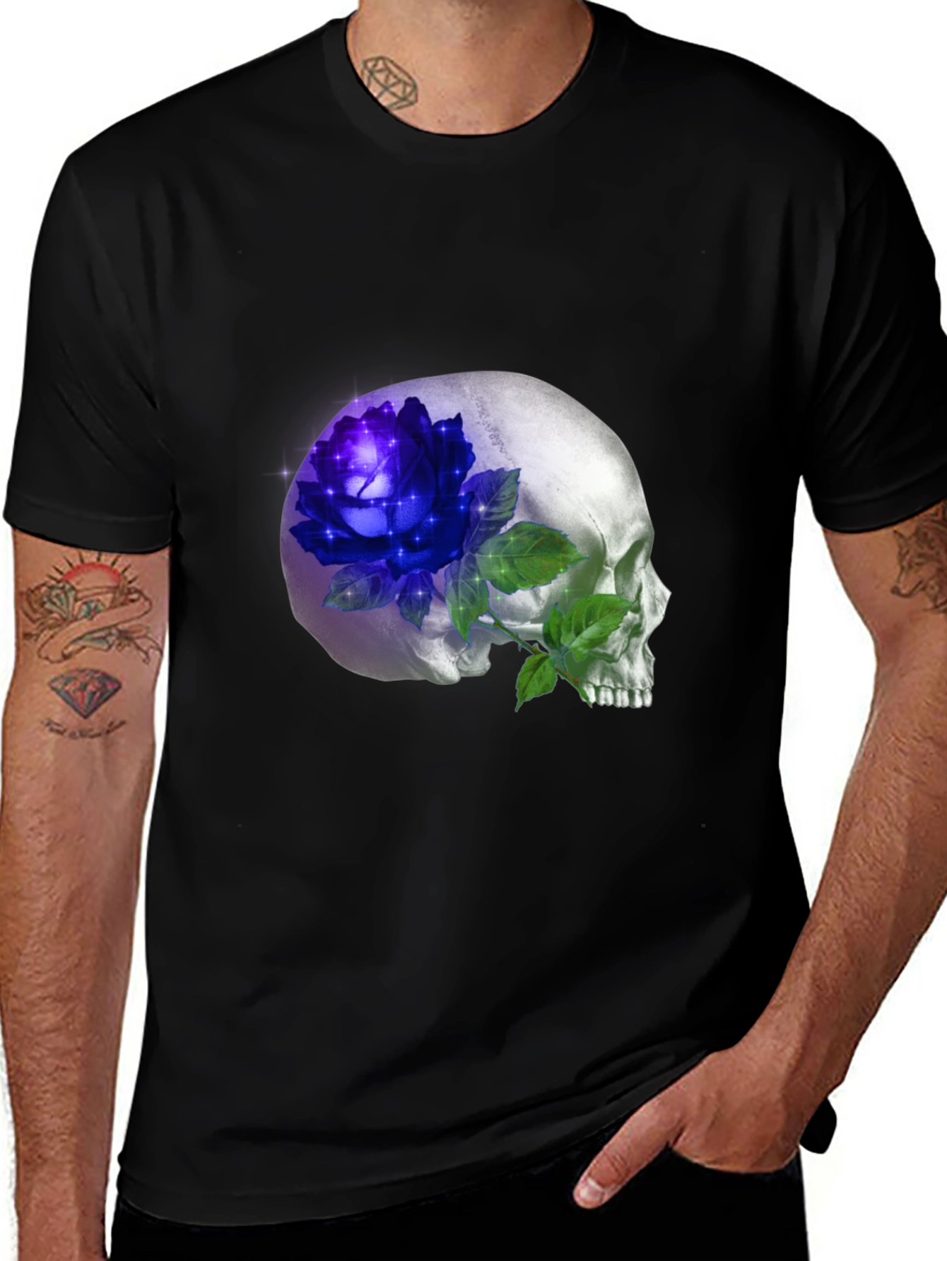 Variant 5 of Skull & Rose Graphic Tee - Men's Black T-Shirt