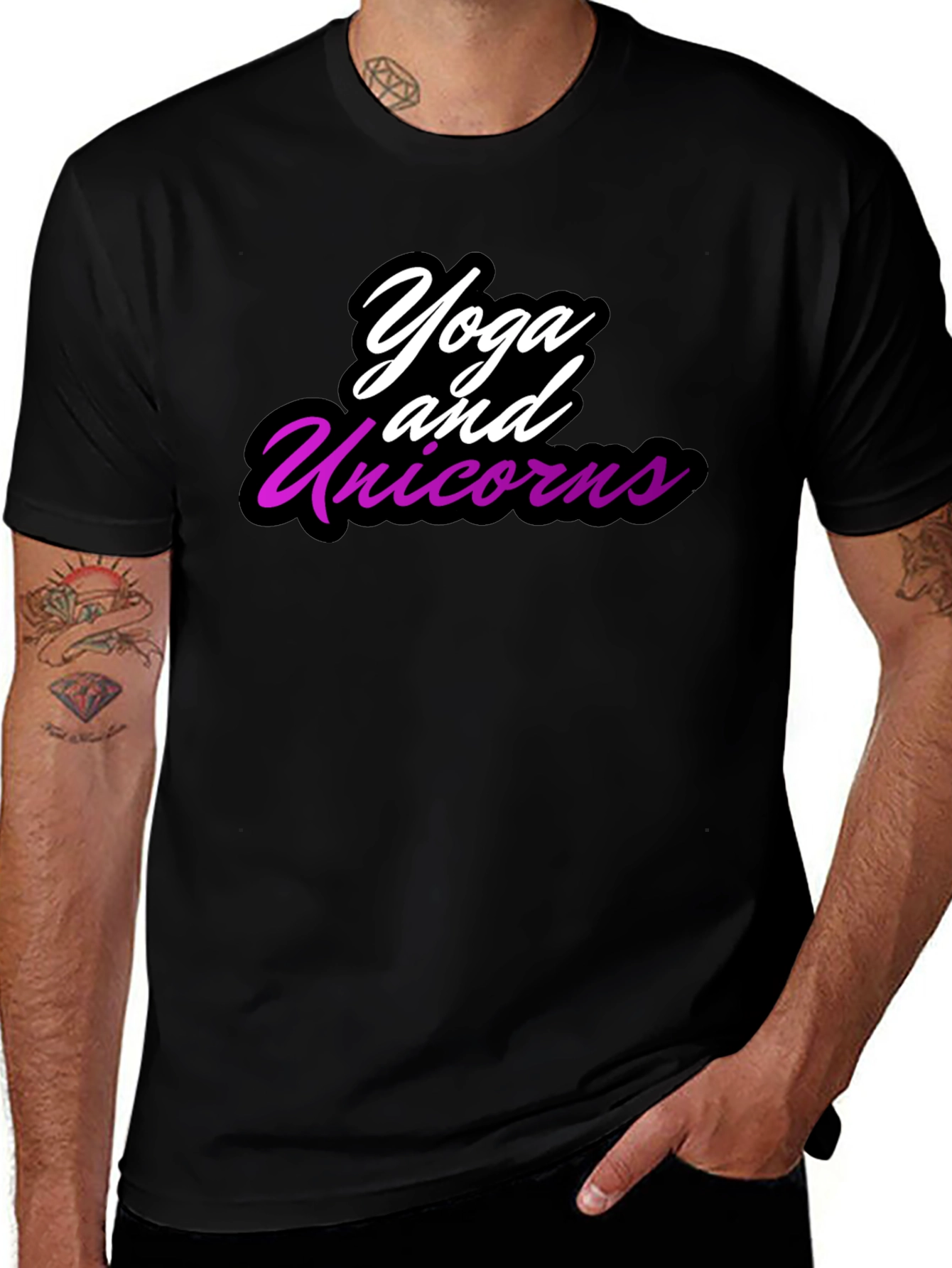 Yoga and Unicorns Black Graphic T-Shirt
