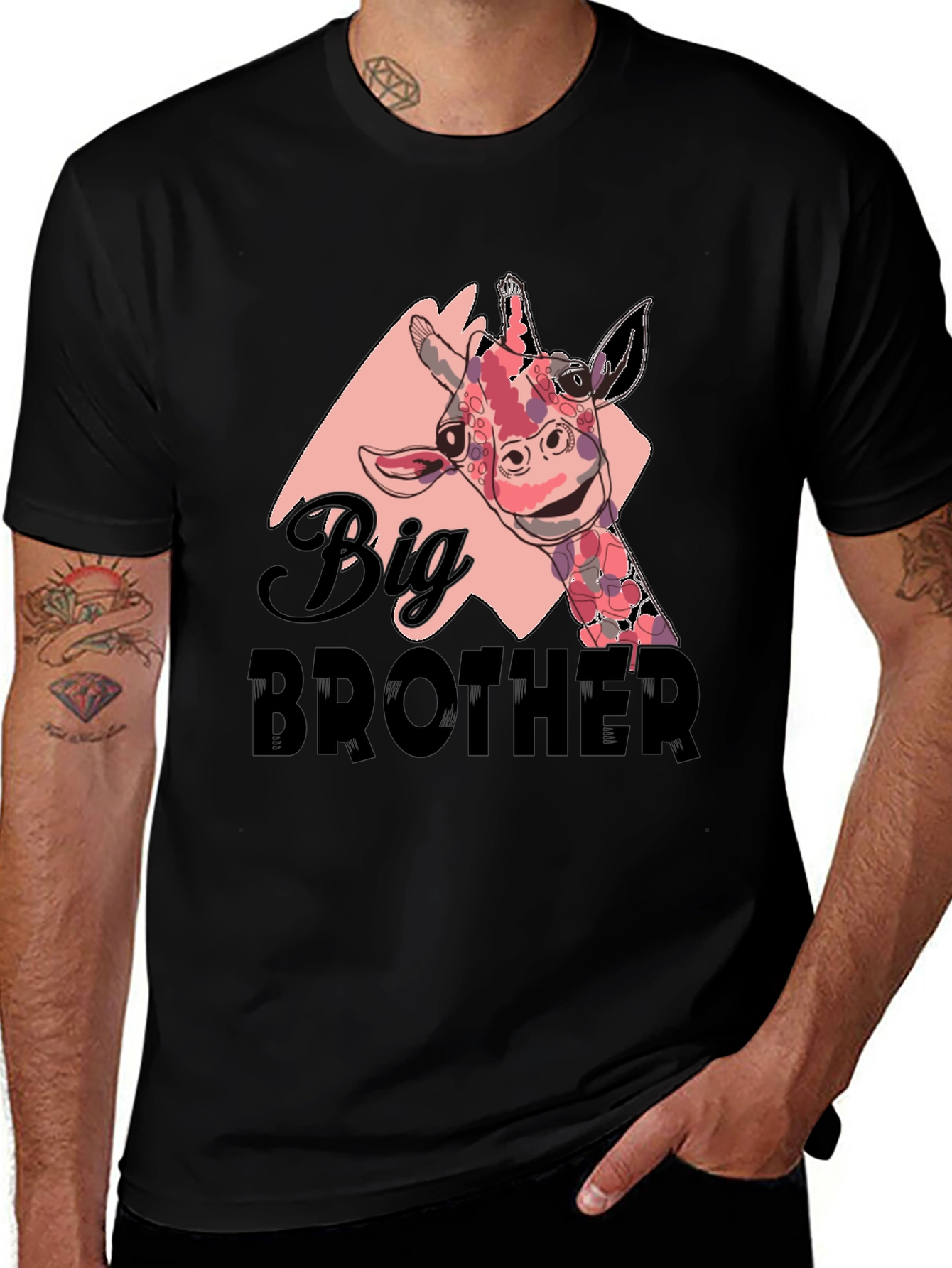 Big Brother Giraffe T-Shirt - Black Cotton Tee