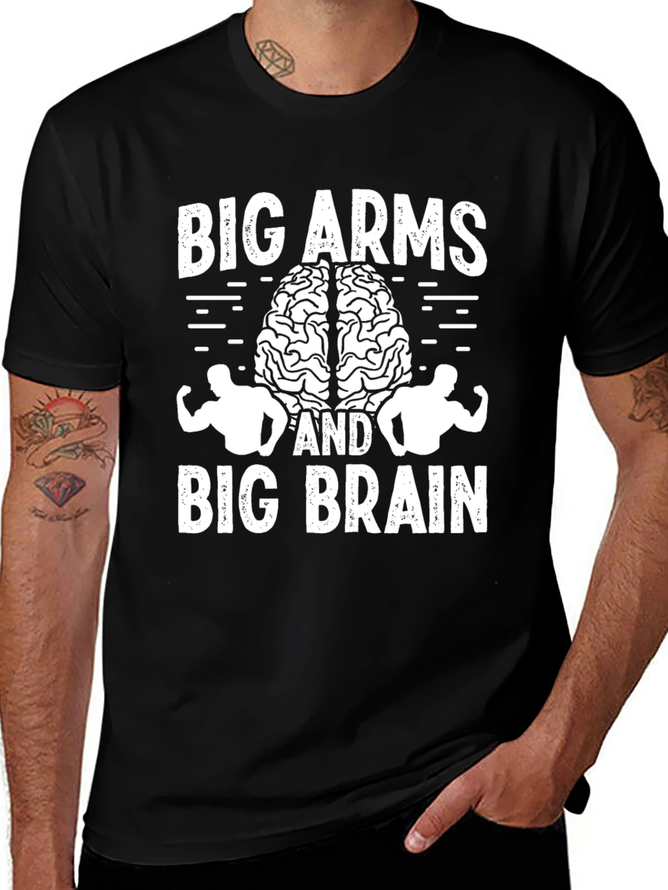 Variant 4 of Big Arms Big Brain Graphic Tee - Black Cotton T-Shirt