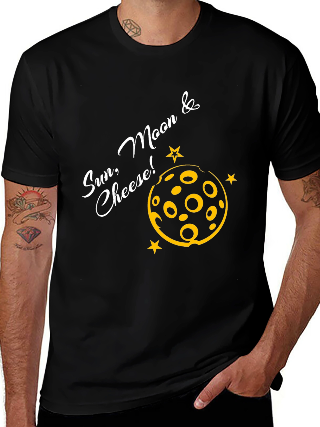Variant 29 of Sun, Moon & Cheese Graphic T-Shirt - Black Cotton Tee