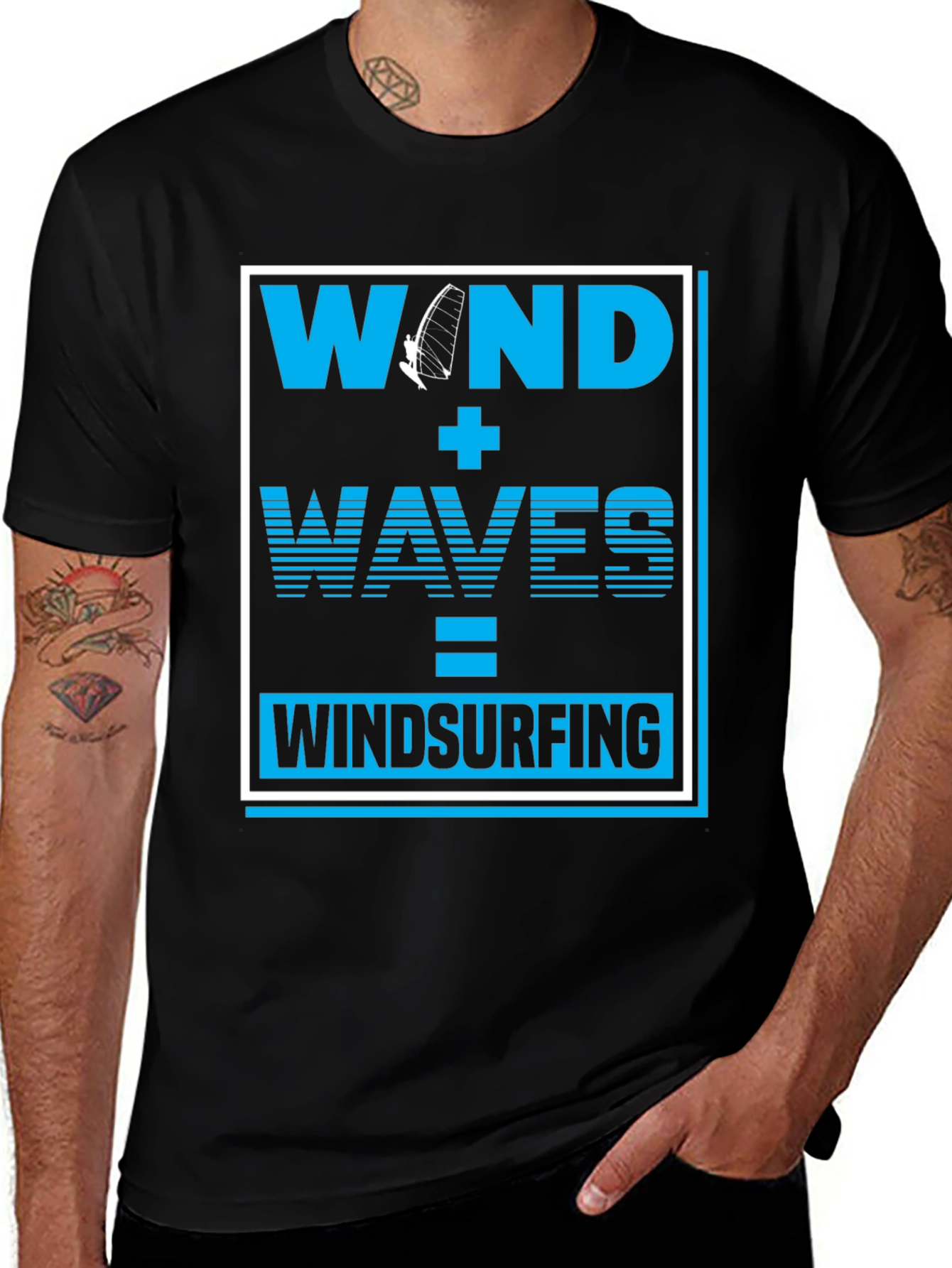 Variant 23 of Wind + Waves = Windsurfing Graphic Tee