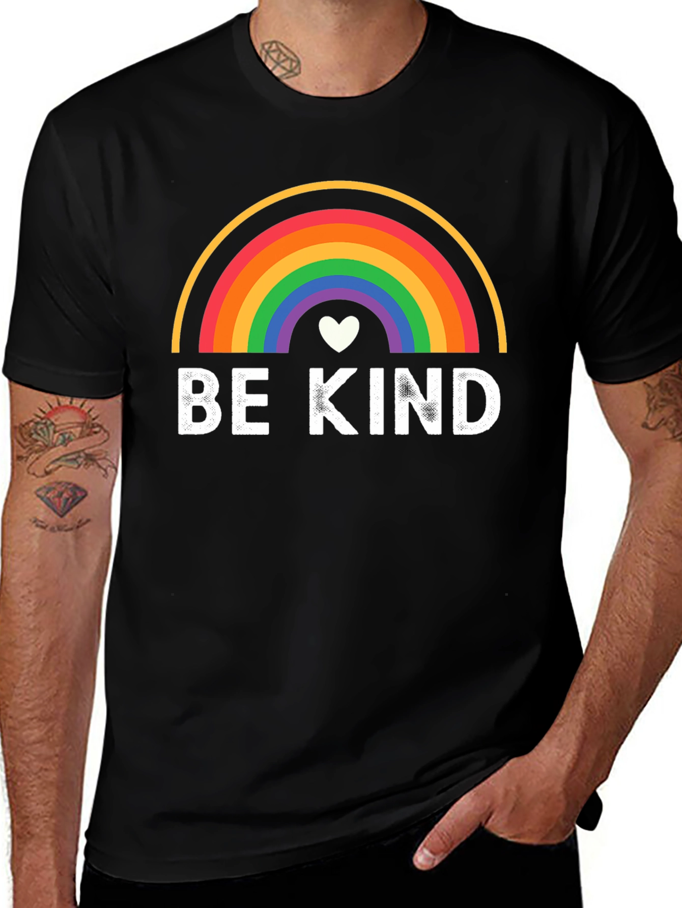 Variant 24 of Be Kind Rainbow Graphic Black T-Shirt