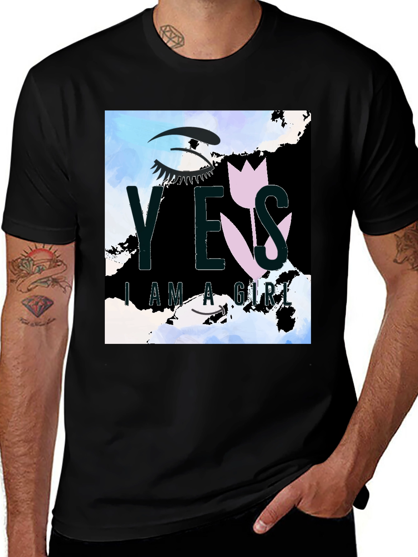 Variant 10 of Yes I am A Girl Graphic Tee - Trendy Black T-Shirt