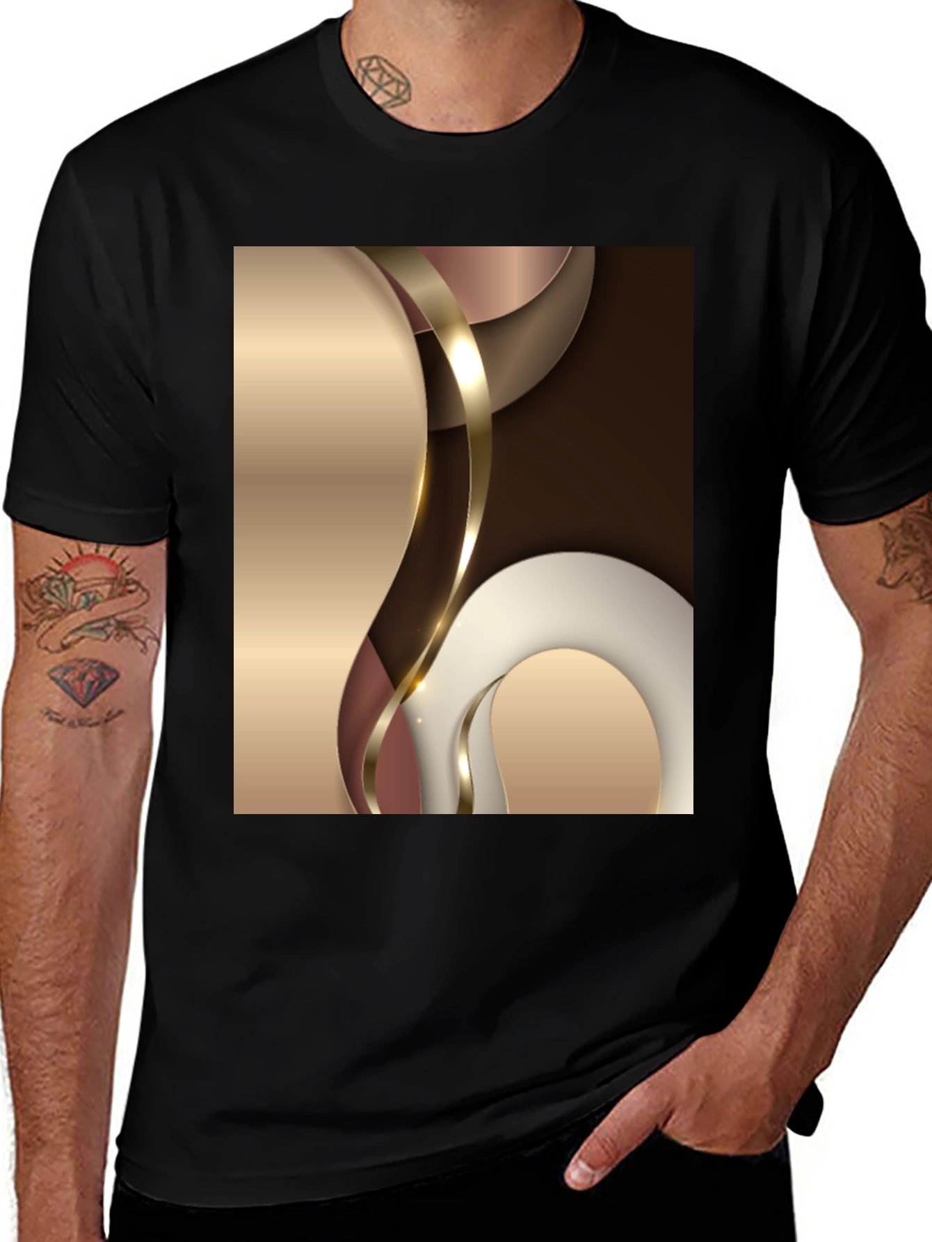 Abstract Metallic Graphic Print Tee - Modern Style