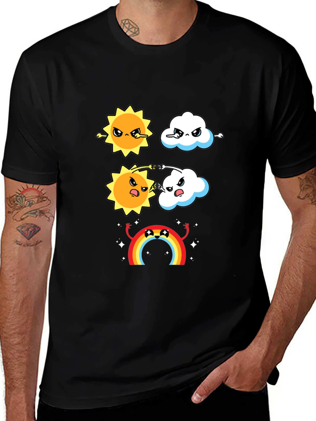 Variant 3 of Sun Cloud Rainbow Graphic Black T-Shirt