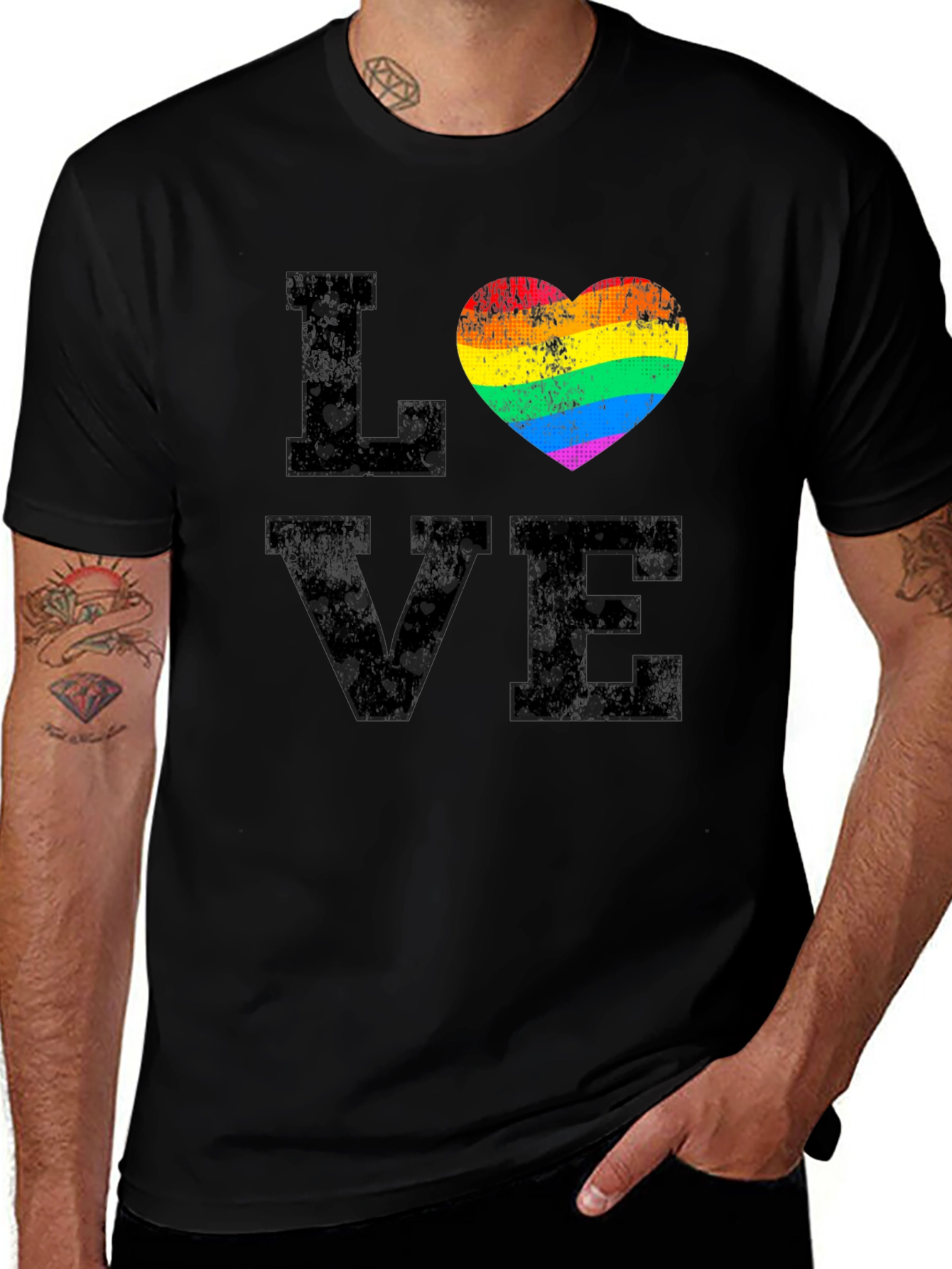 Variant 16 of Pride LOVE T-Shirt - Rainbow Heart Graphic Tee