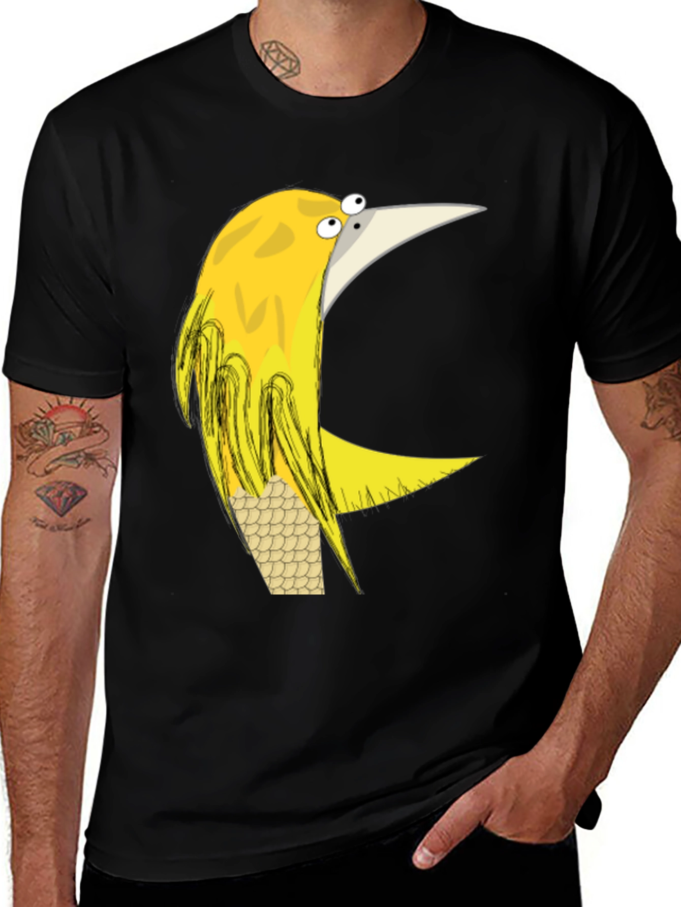 Variant 9 of Humorous Bird Graphic Tee - Black Cotton Blend