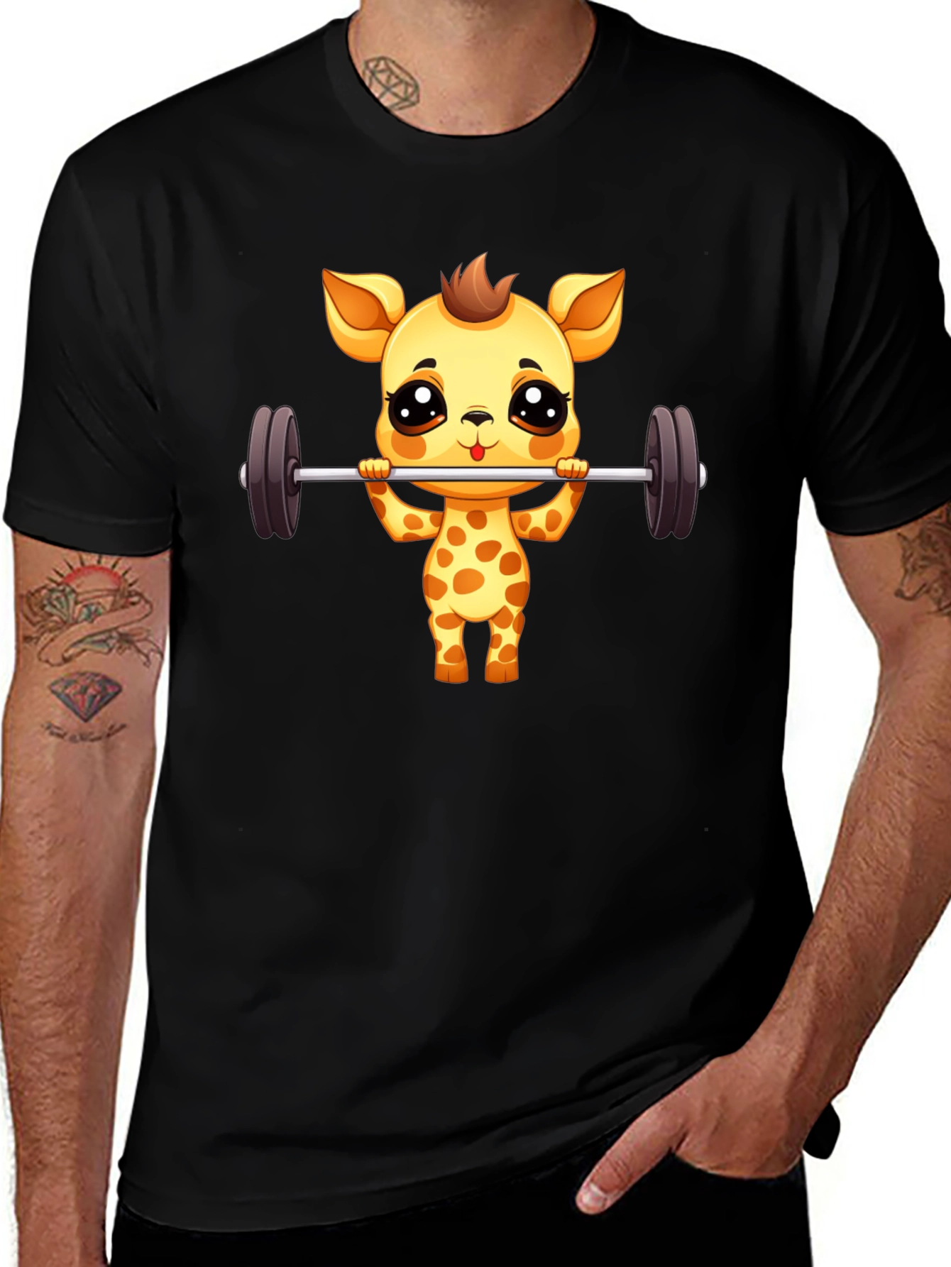 Variant 4 of Giraffe Lifting Weights Graphic T-Shirt