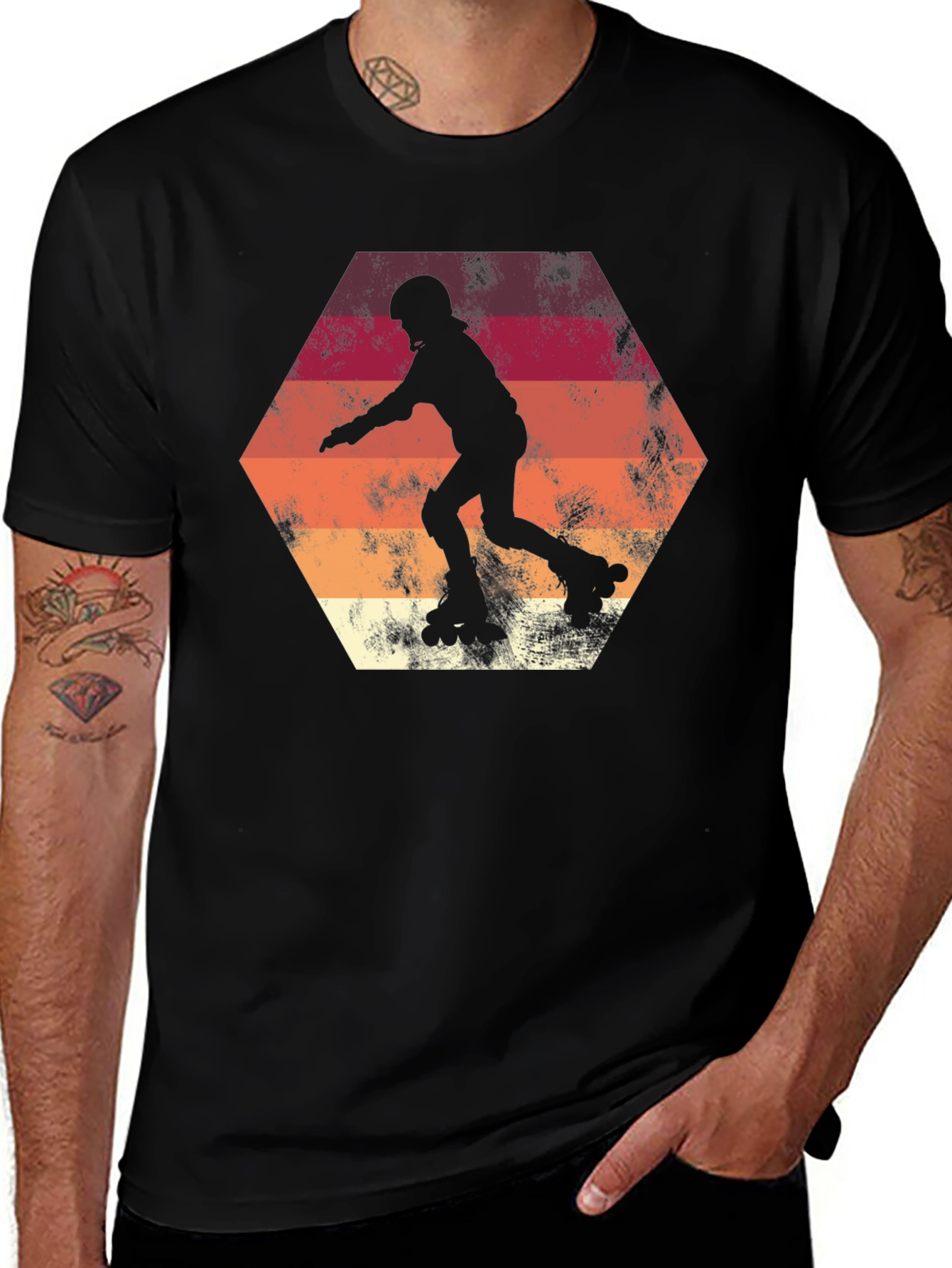 Variant 6 of Retro Roller Skate T-Shirt - Vintage Hexagon Design