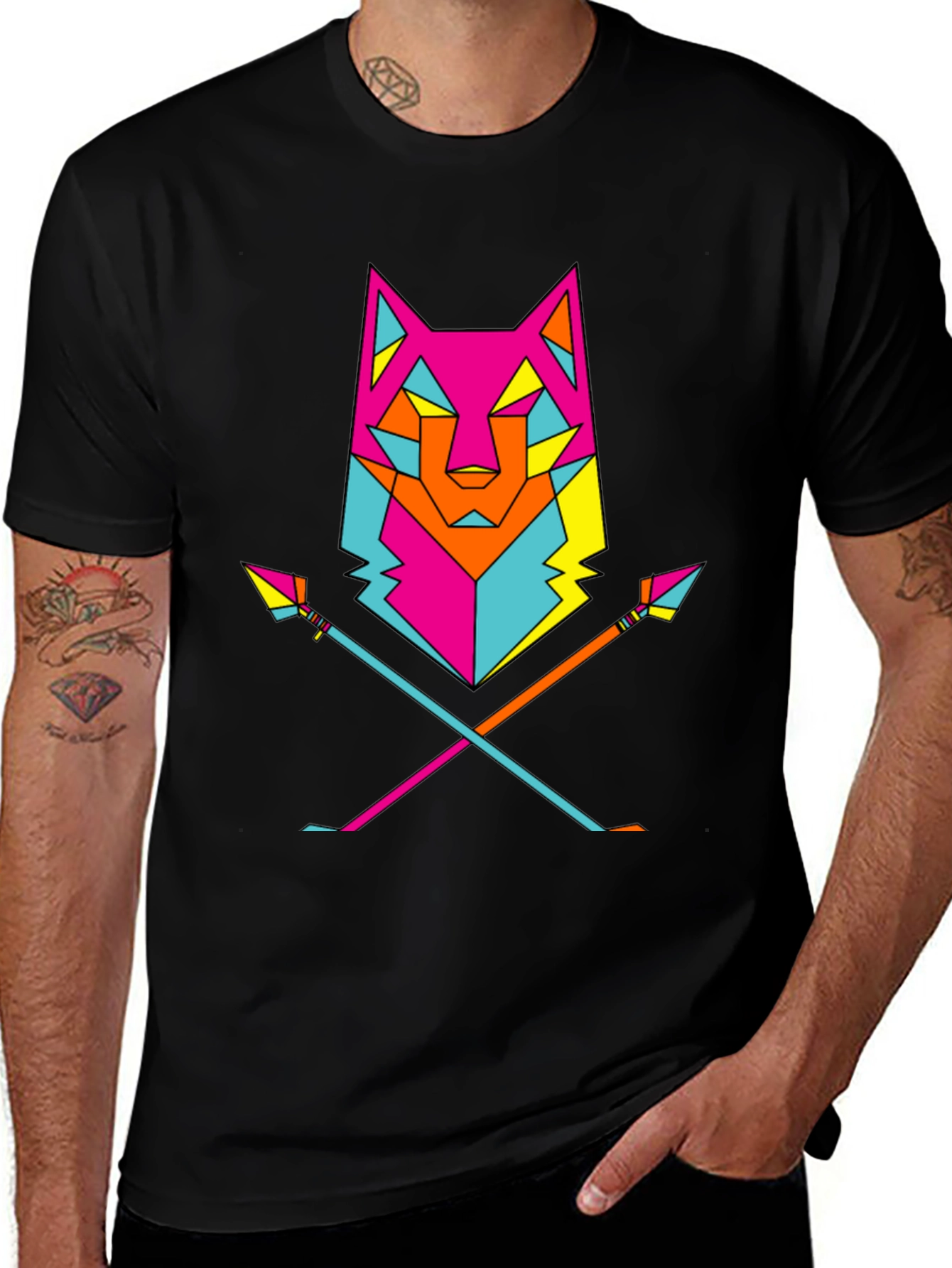Variant 27 of Geometric Wolf Head Graphic Tee