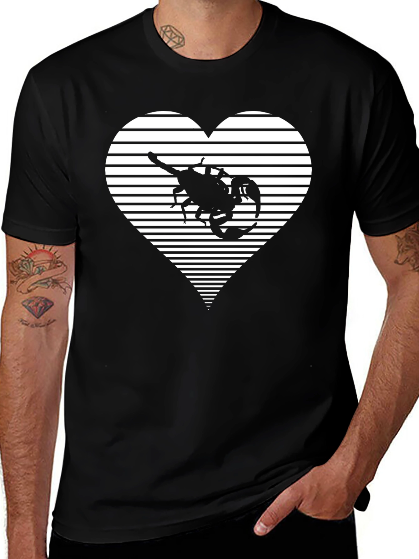 Black Striped Heart Scorpion Graphic Tee main image