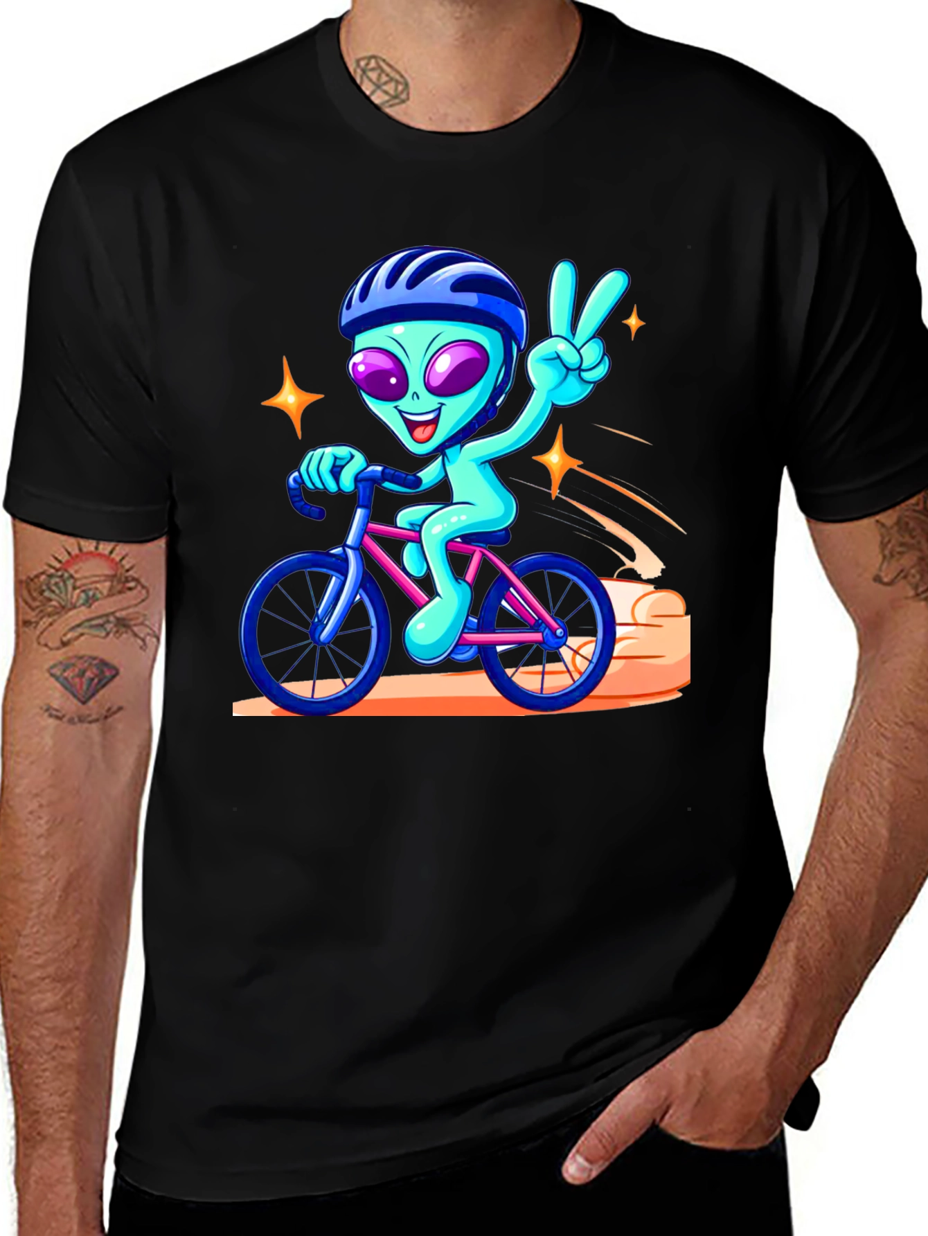 Variant 17 of Alien Cyclist Graphic Tee - Fun & Unique Design