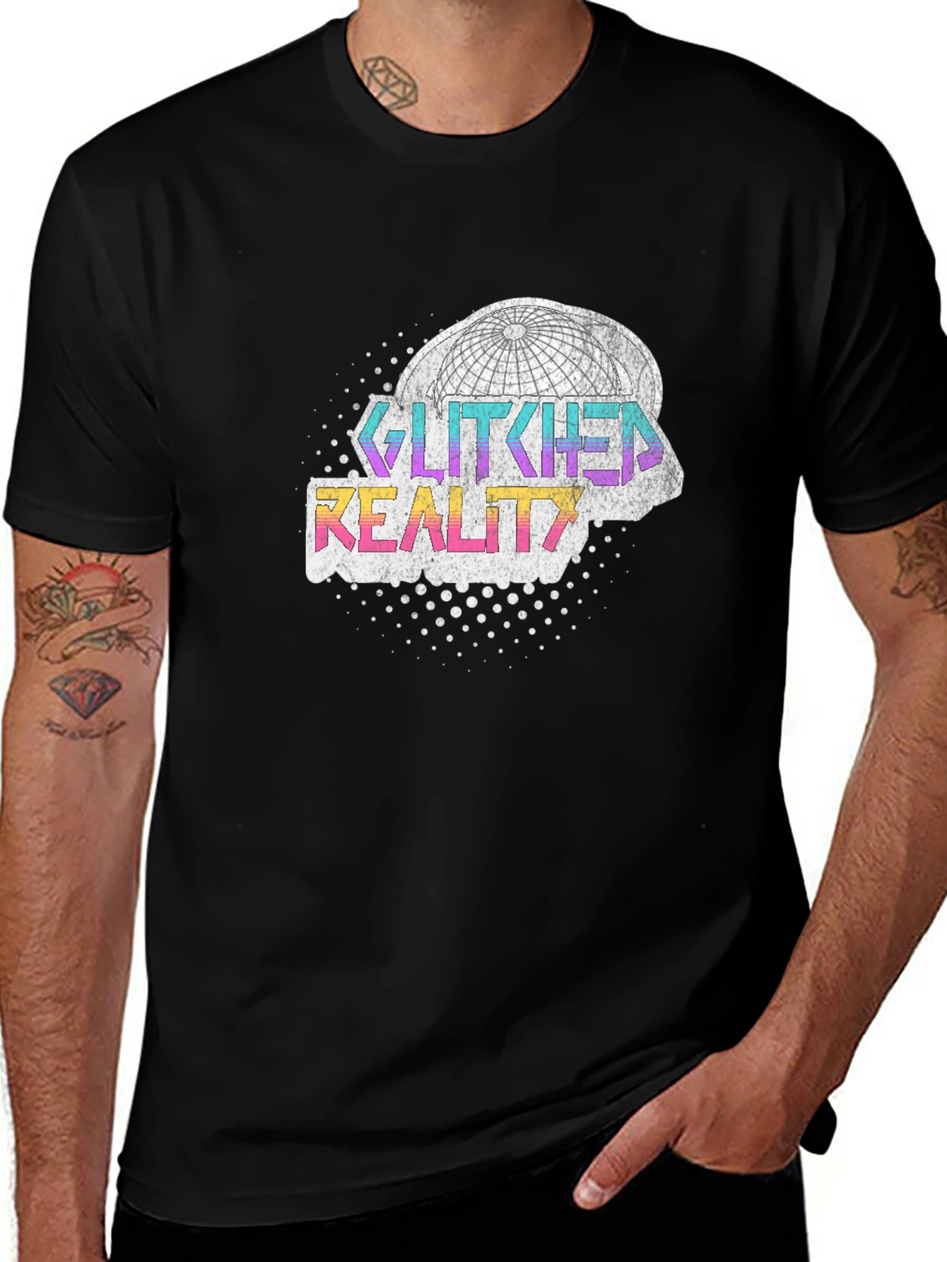 Variant 12 of Glitched Reality Graphic Tee - Black Cotton Blend