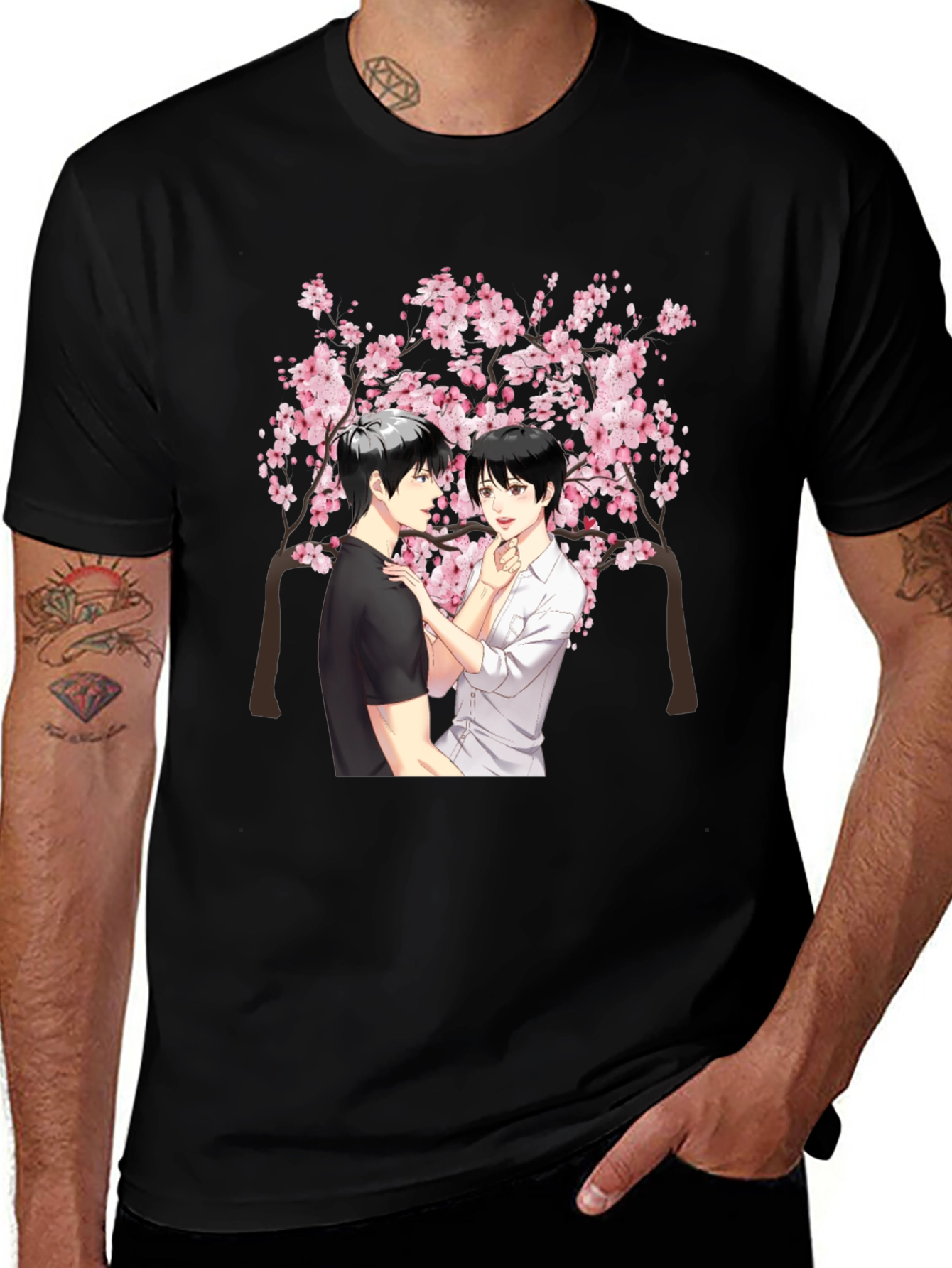 Variant 29 of Anime Cherry Blossom Graphic Black T-Shirt