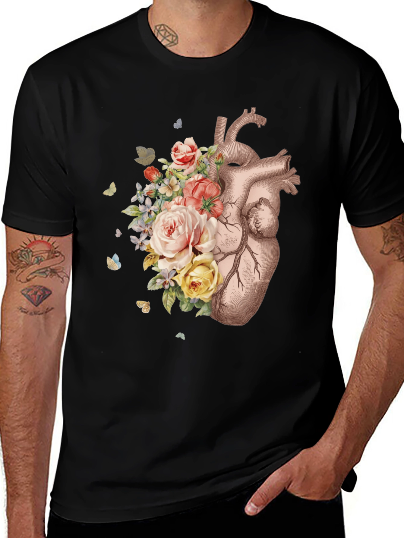 Variant 8 of Floral Heart Graphic Tee - Anatomical Art T-Shirt