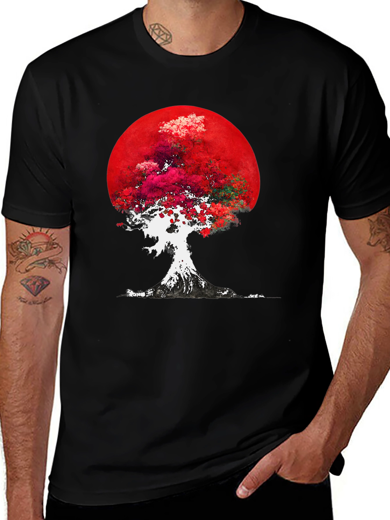 Variant 15 of Red Moon Tree Graphic Tee - Artistic Men's T-Shirt