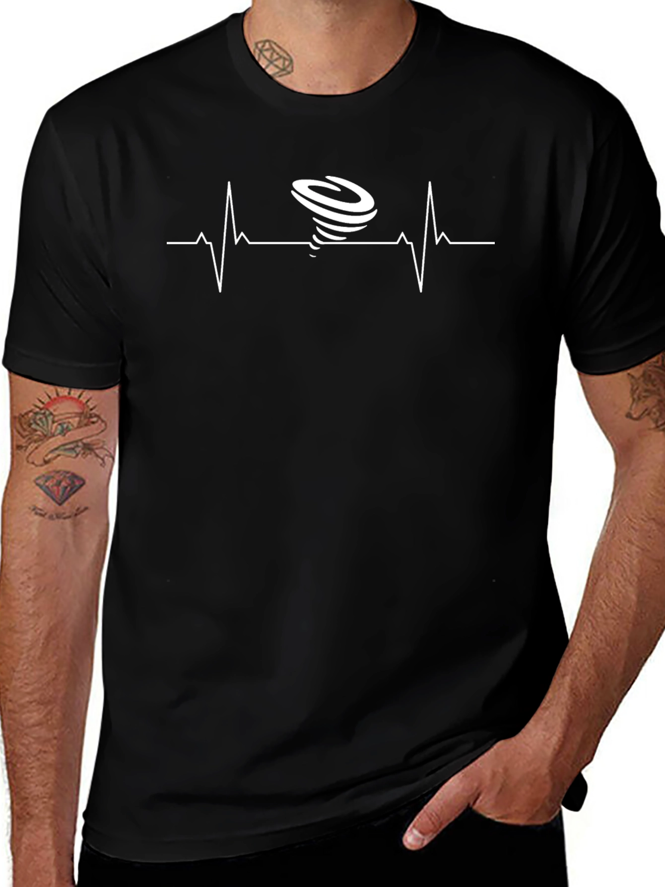 Variant 4 of Tornado Heartbeat Graphic Tee - Black Cotton T-Shirt