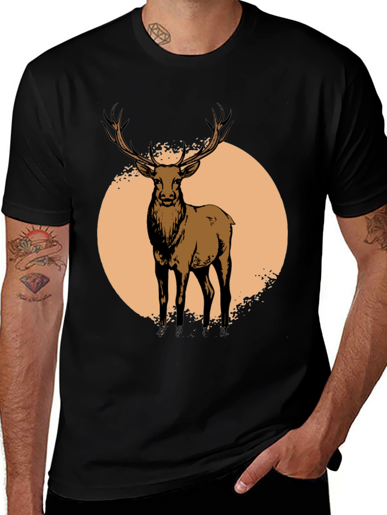 Variant 29 of Deer Graphic Tee - Men's Casual Black T-Shirt