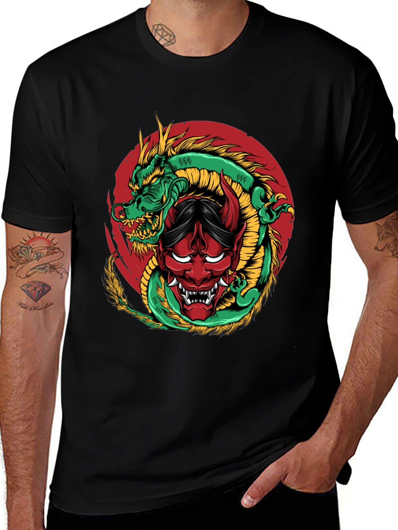 Variant 2 of Dragon and Oni Mask Graphic T-Shirt
