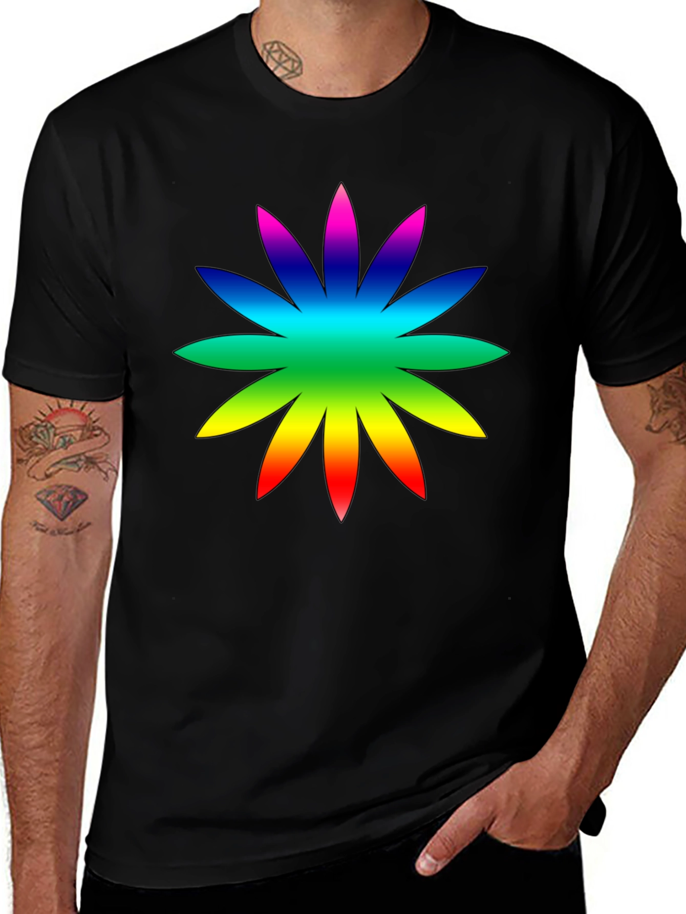 Variant 11 of Rainbow Flower Graphic Tee - Soft Cotton Casual Shirt