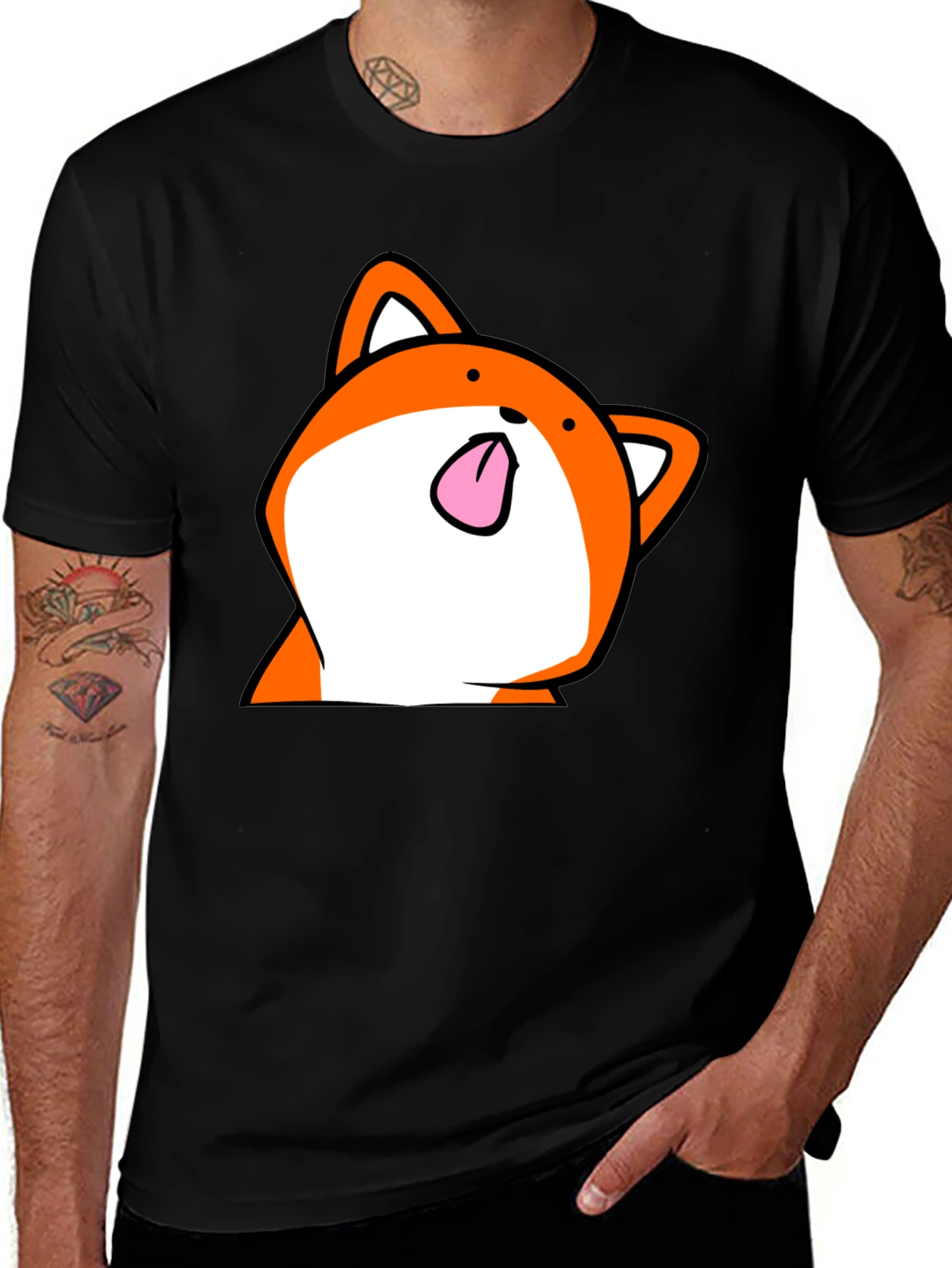 Variant 10 of Funny Fox Tongue T-Shirt - Black, Cartoon Graphic Tee