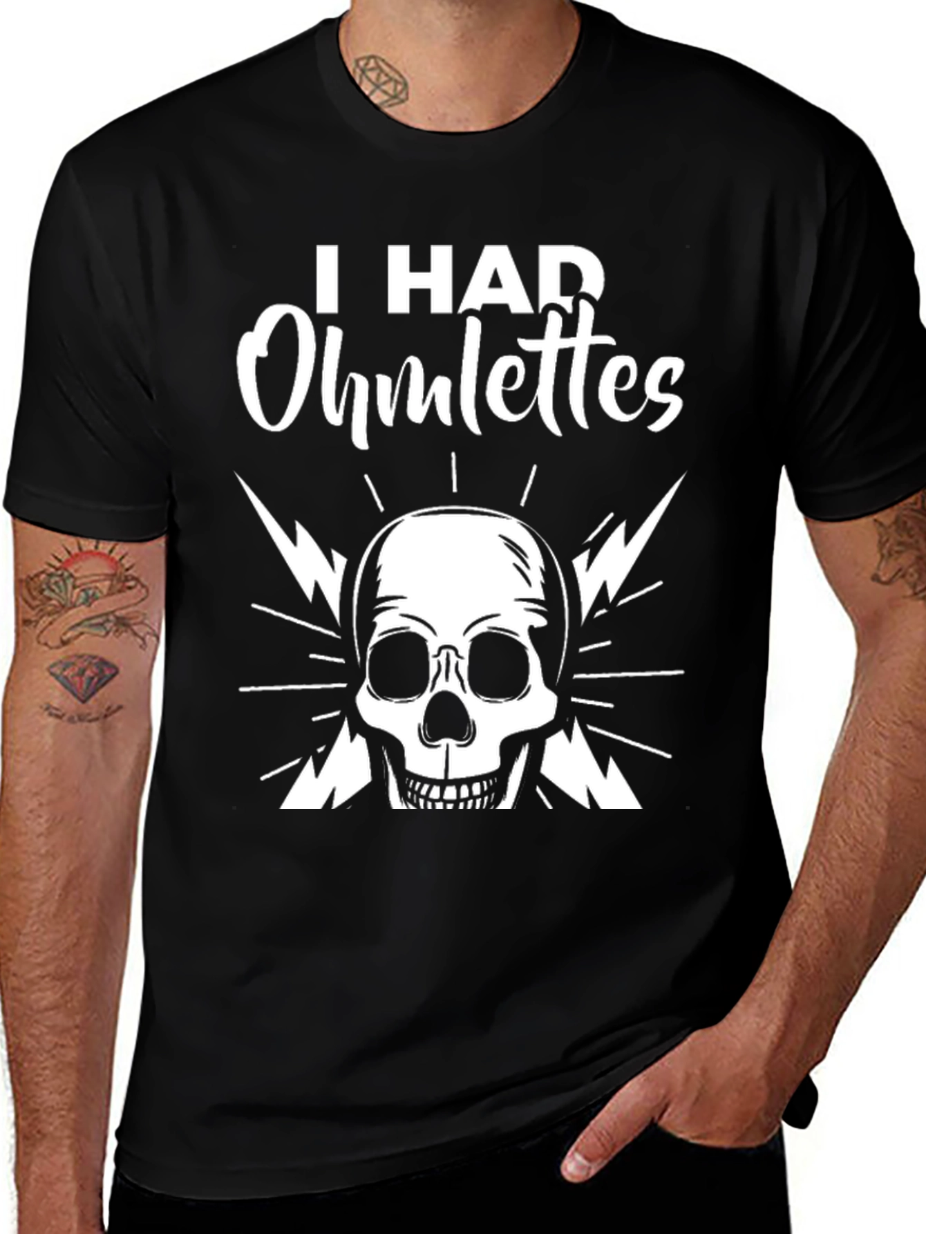 Variant 29 of I Had Ohmlettes Skull Graphic Tee - Black