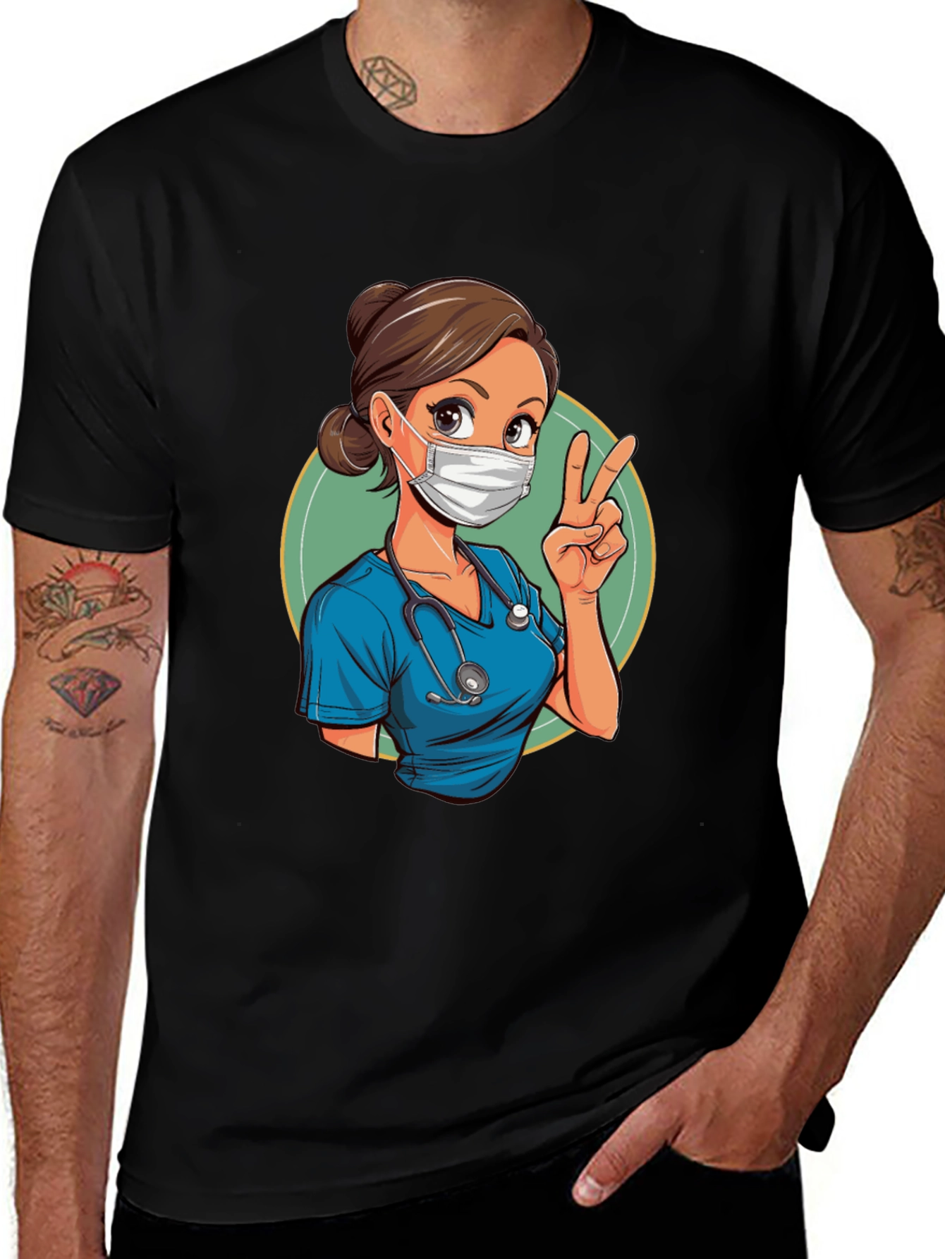 Variant 12 of Nurse Cartoon Graphic Tee - Essential Worker