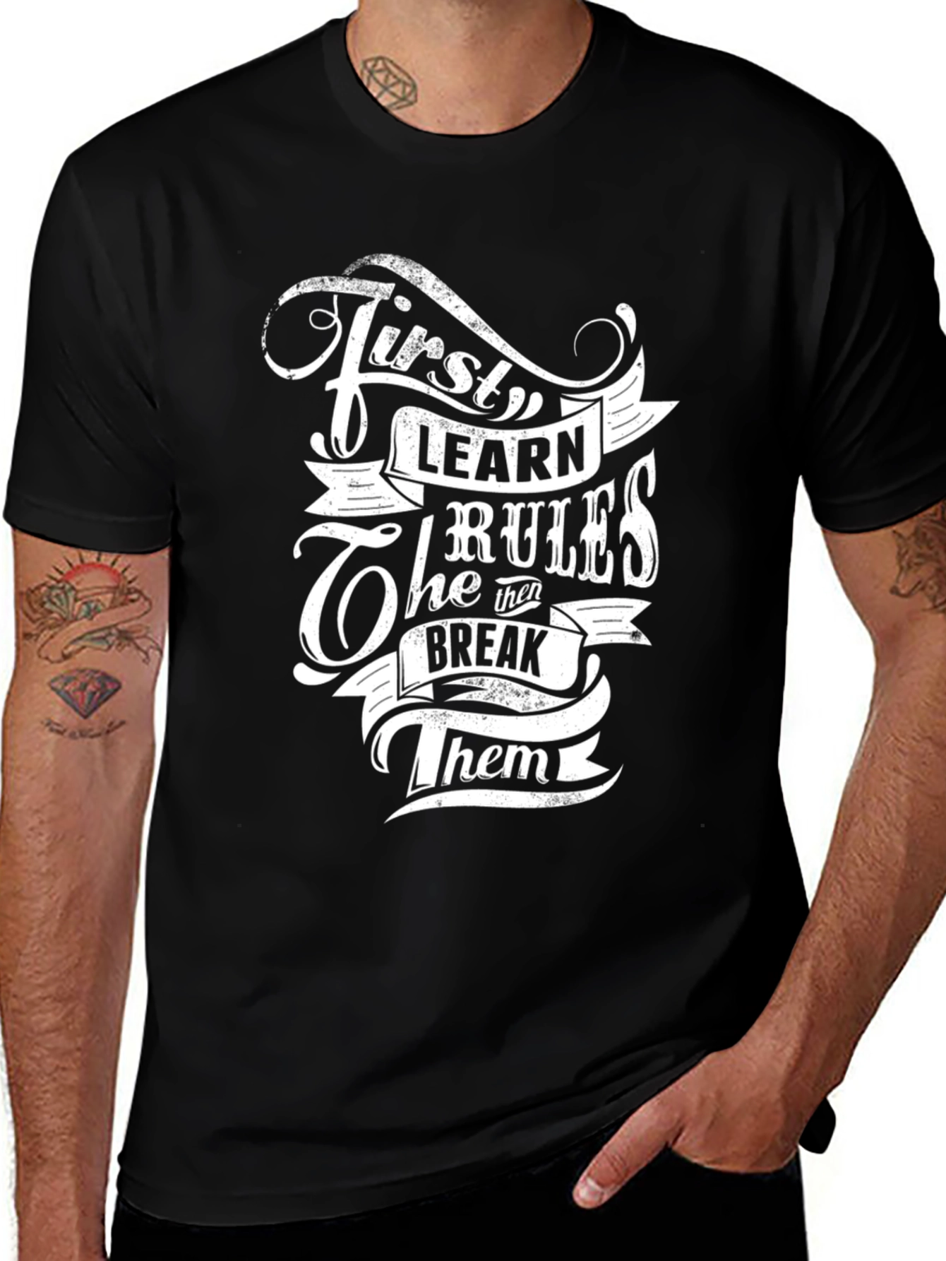 Variant 29 of First Learn The Rules Graphic Tee - Black Cotton T-Shirt