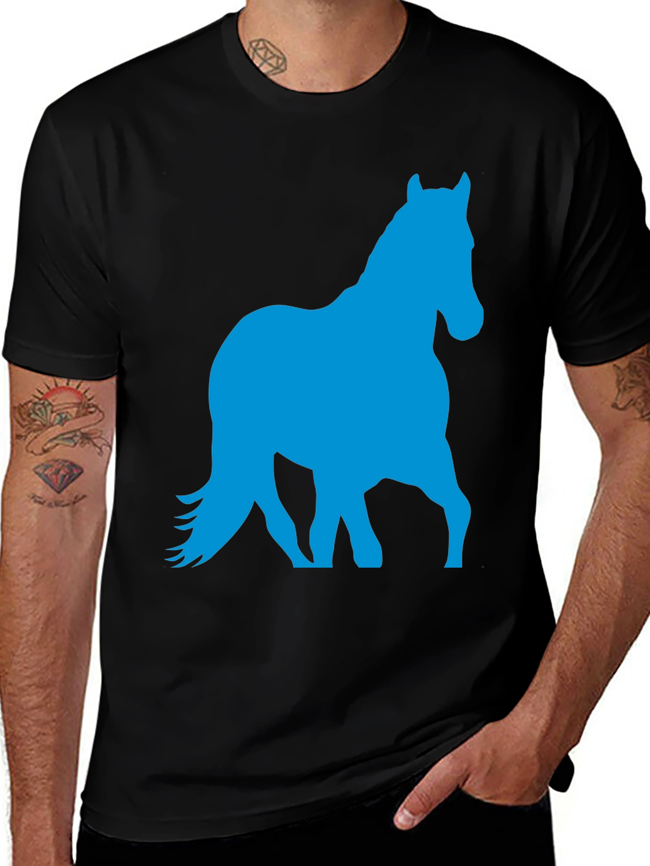 Variant 10 of Black Horse Graphic Tee - Stylish Men's T-Shirt
