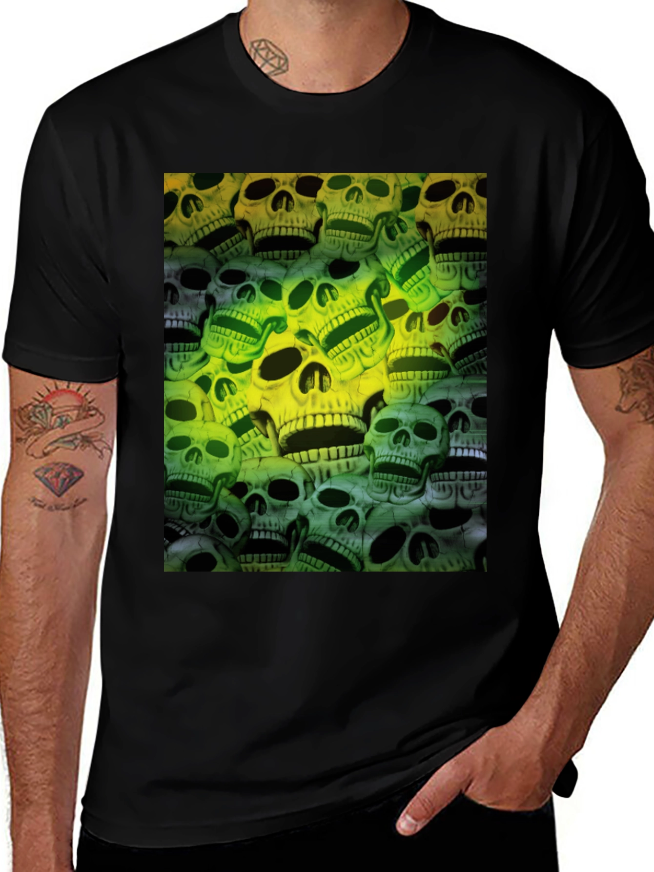 Variant 17 of Skull Print Graphic Tee - Men's Black T-Shirt