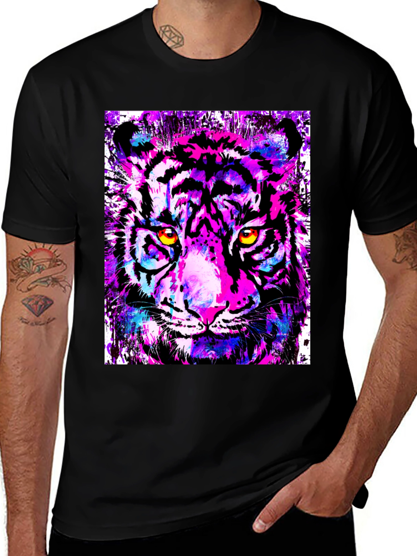 Variant 11 of Vivid Tiger Graphic Tee - Men's Black T-Shirt