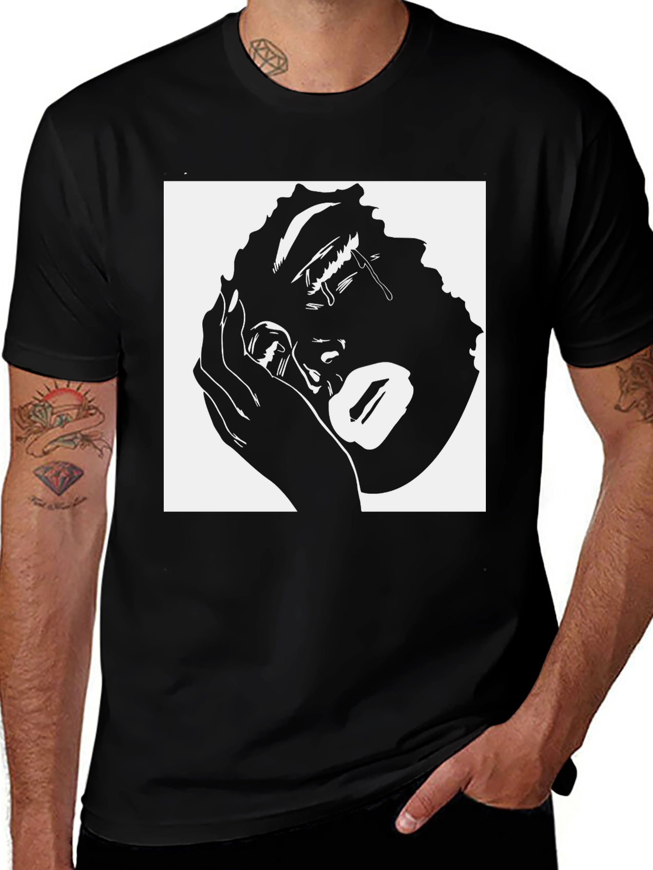 Variant 29 of Tearful Silhouette Graphic Tee - Modern Streetwear