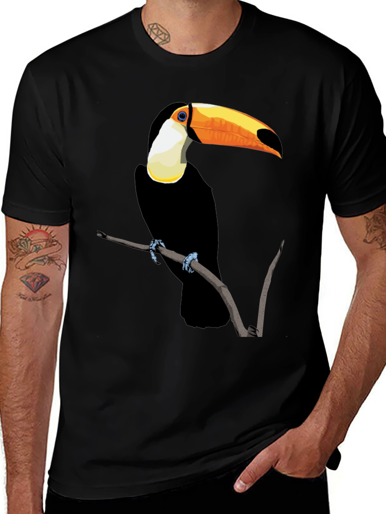 Variant 2 of Toucan Bird Graphic Print Black T-Shirt