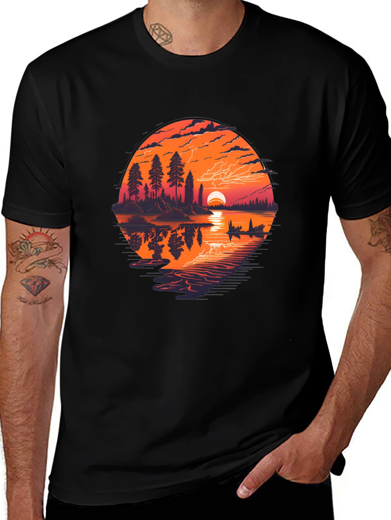 Variant 5 of Sunset Lake Graphic Tee - Men's Black T-Shirt