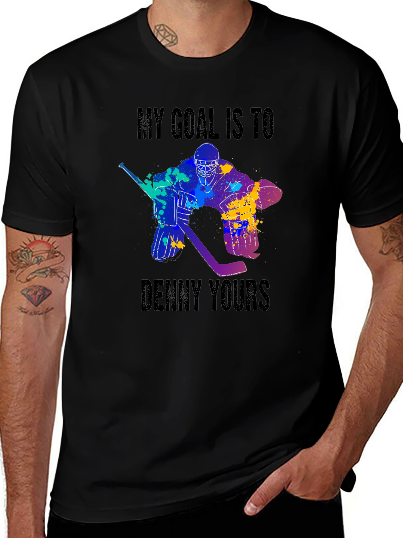 Variant 11 of Hockey Goalie T-Shirt - My Goal is to Denny Yours