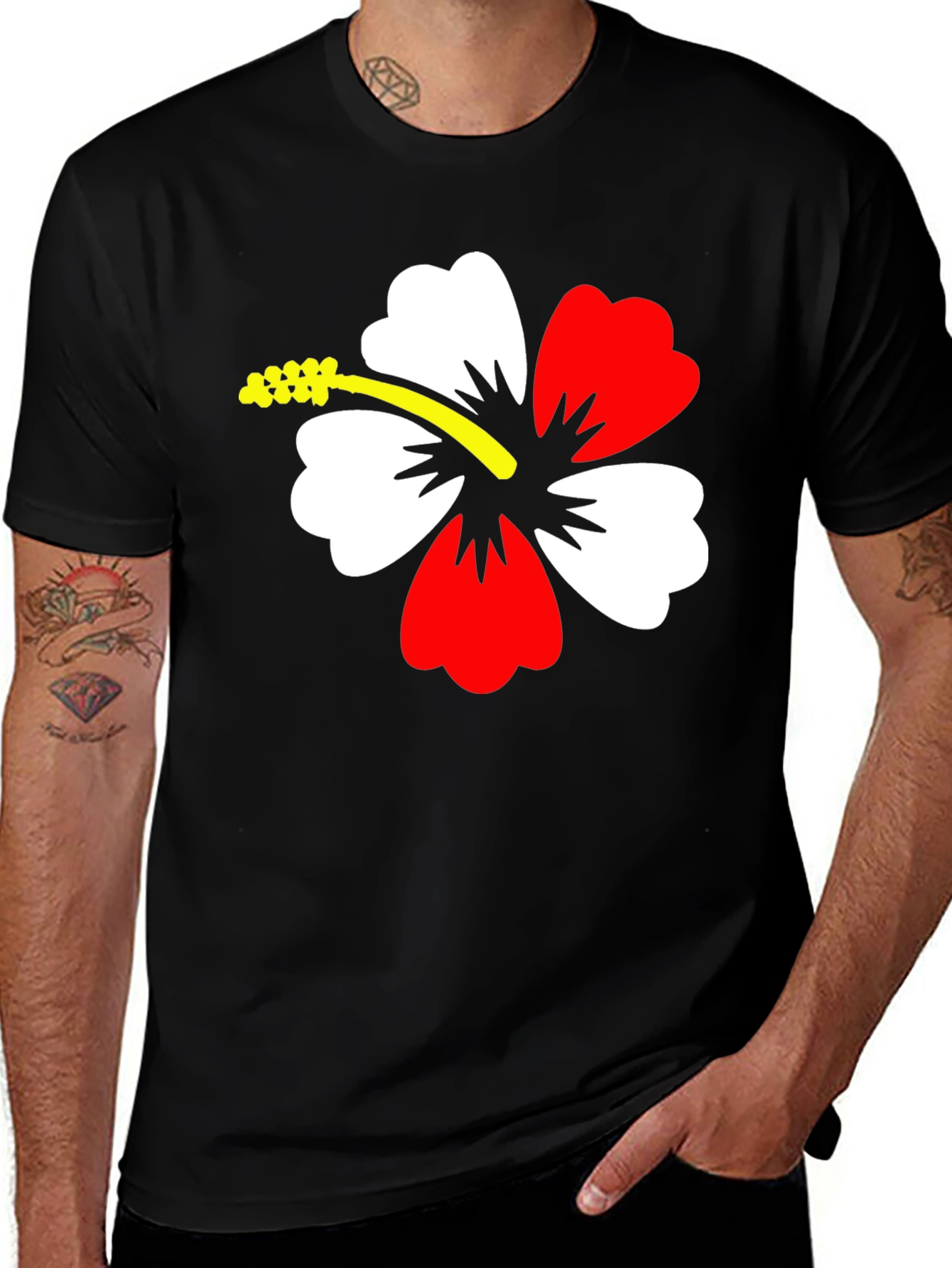 Variant 10 of Hibiscus Flower Graphic Black T-Shirt