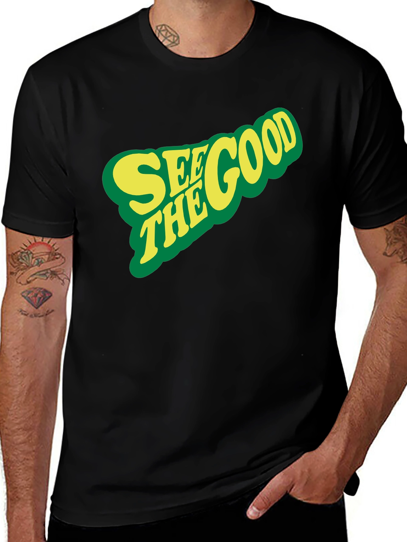Variant 5 of See the Good Graphic Tee - Black Cotton Casual Shirt