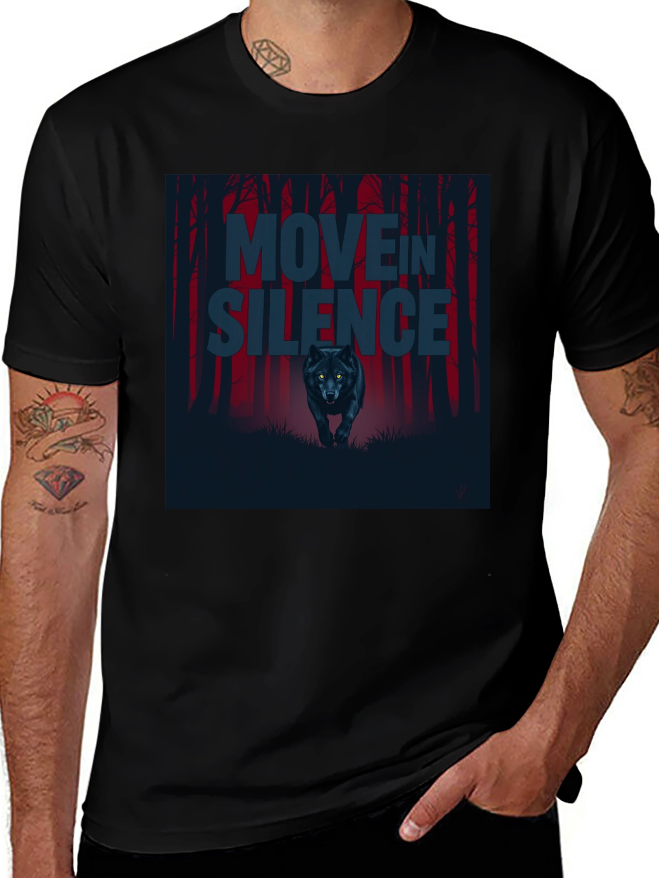 Variant 26 of Move in Silence Wolf Graphic T-Shirt - Black