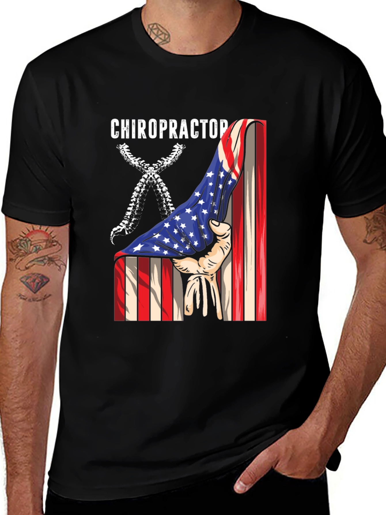 Variant 4 of Chiropractor American Flag Graphic T-Shirt
