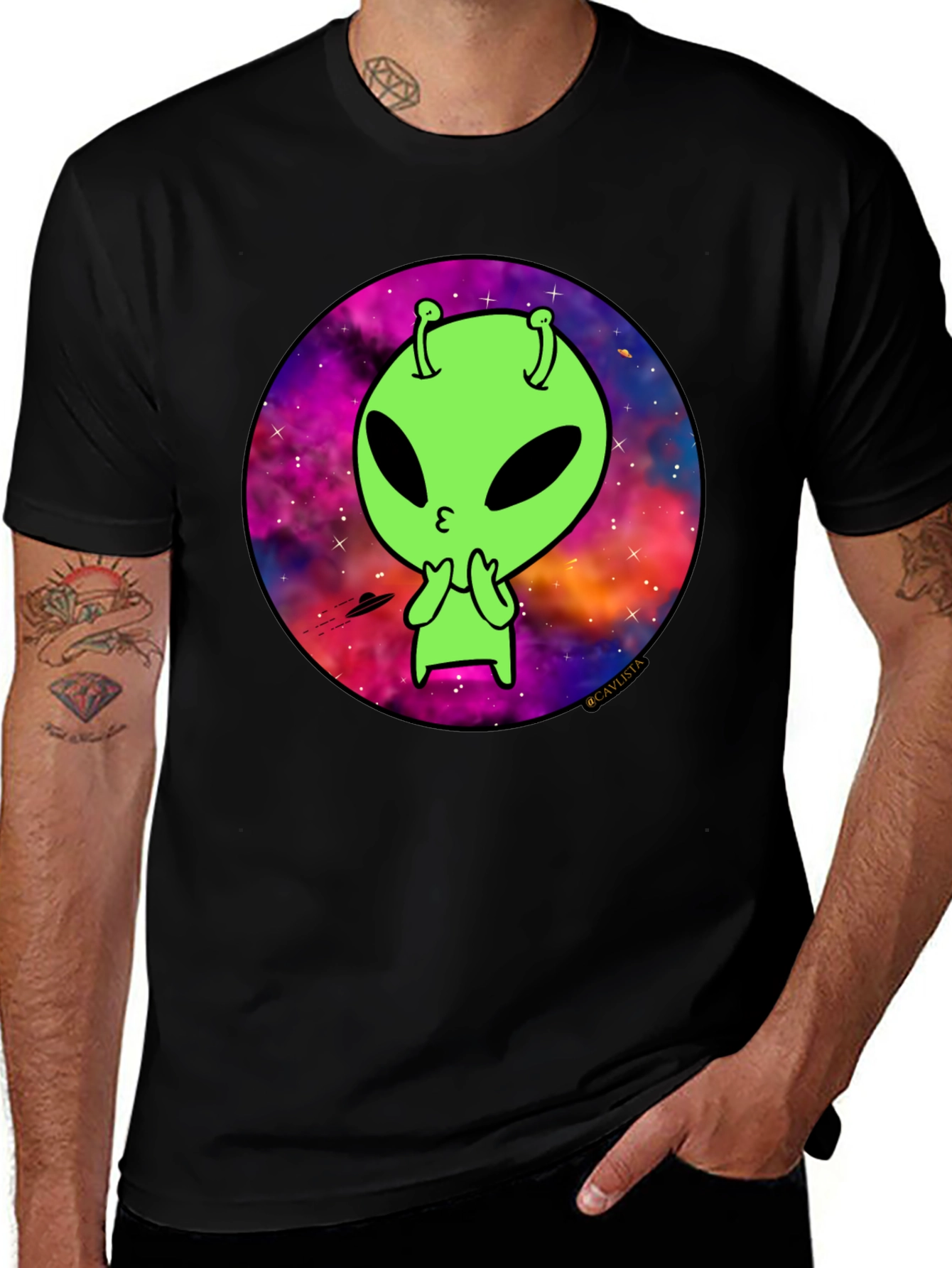 Variant 14 of Cosmic Alien Graphic Tee - Men's Black T-Shirt