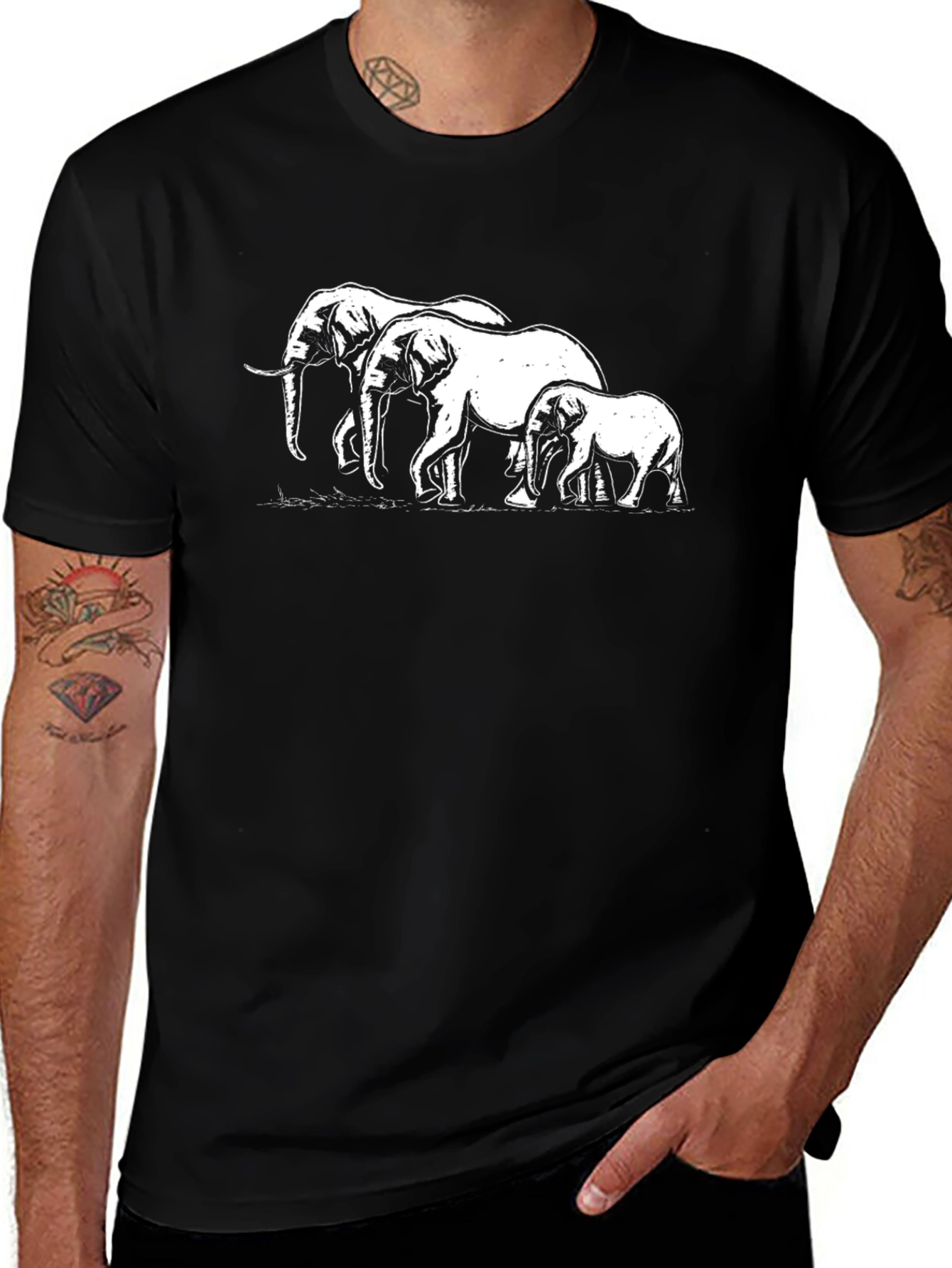 Variant 9 of Elephant Family Graphic Tee - Black Cotton T-Shirt
