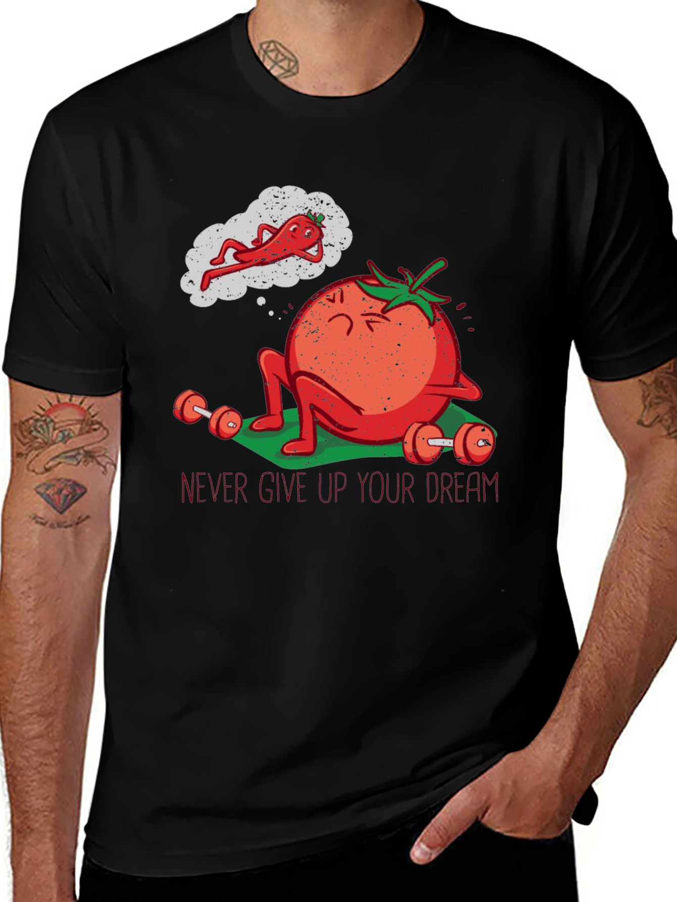 Variant 25 of Tomato Gym Workout T-Shirt - Never Give Up!