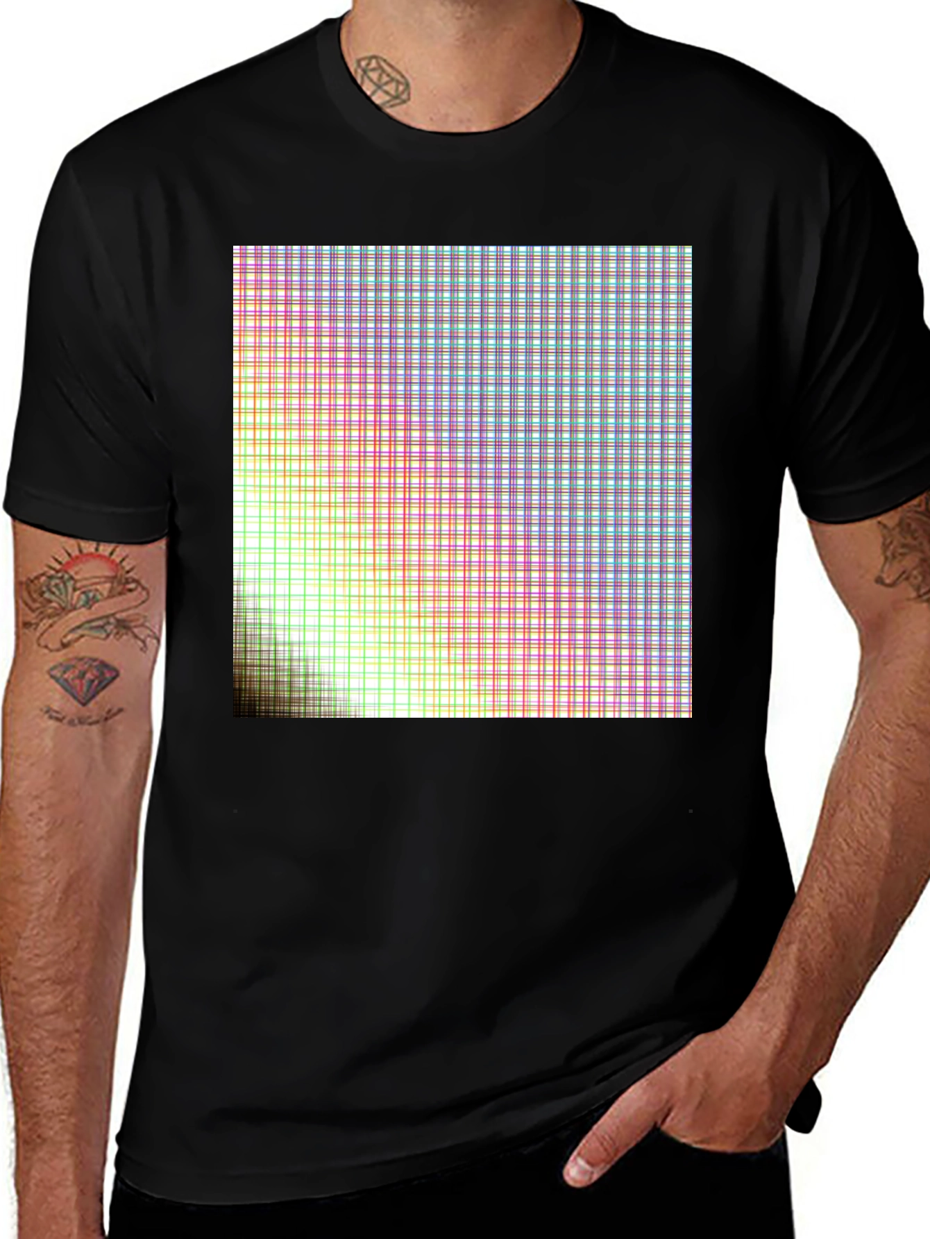 Variant 19 of Geometric Grid Tee - Modern Style, Soft Black Cotton